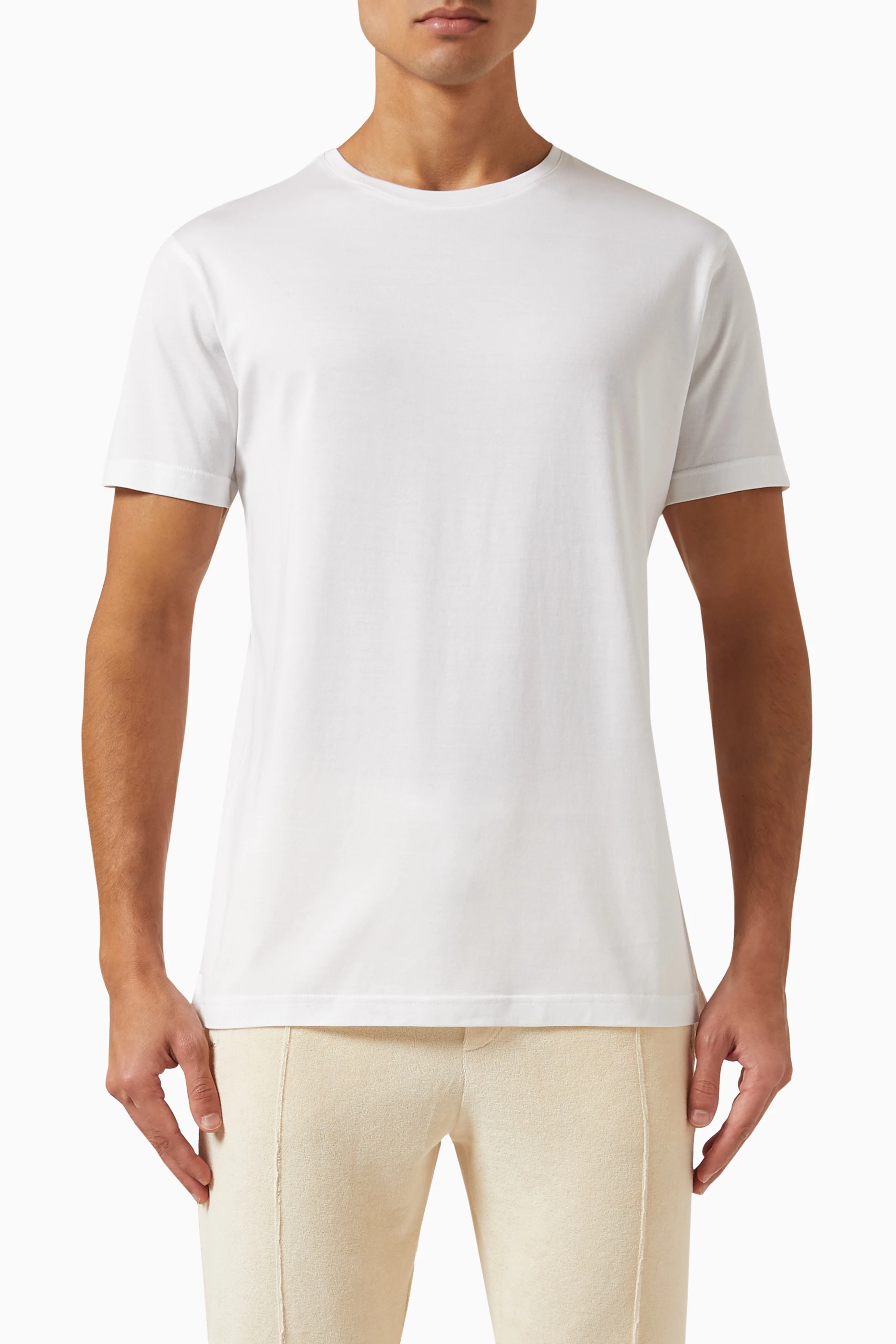 Buy Aurelien White Crewneck T-shirt in Egyptian Cotton For Men