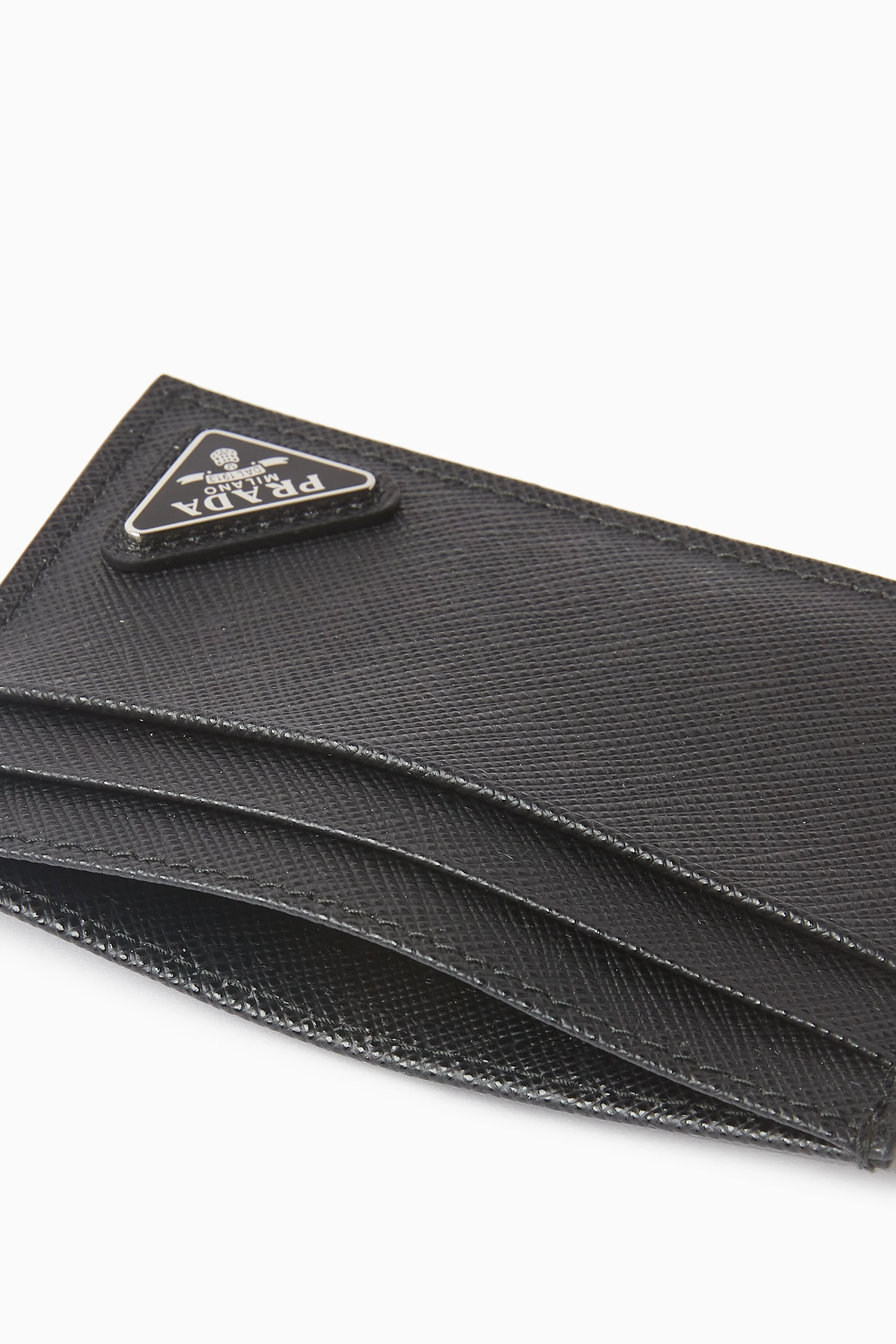 PRADA★Triangle Logo Card Holder CARD HOLDERS 1MC0252CYR Prada Triangle Logo Saffiano Leather Card Holder in Black