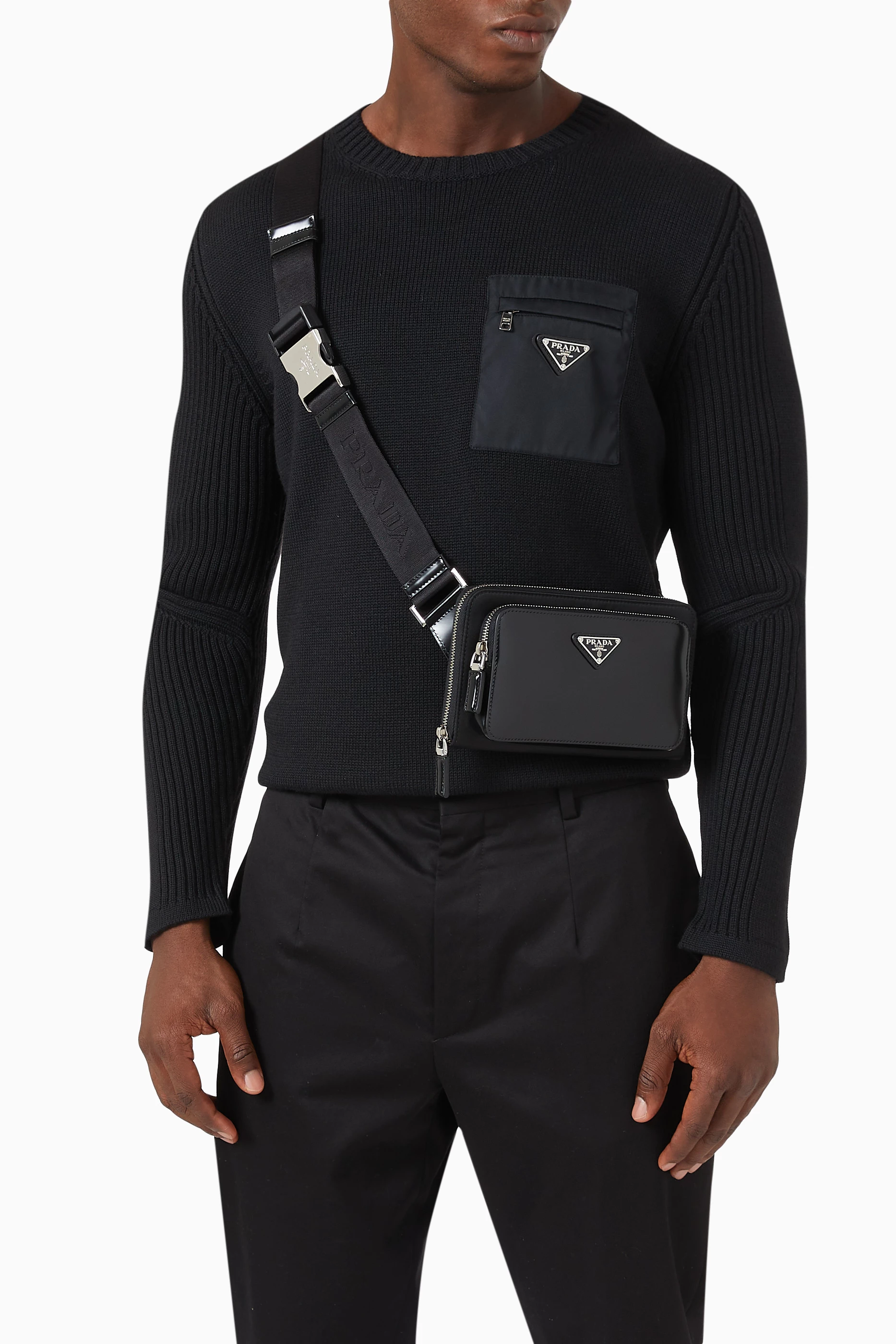 Buy Prada Black Spazzolato Belt Bag in Leather For Men Online 