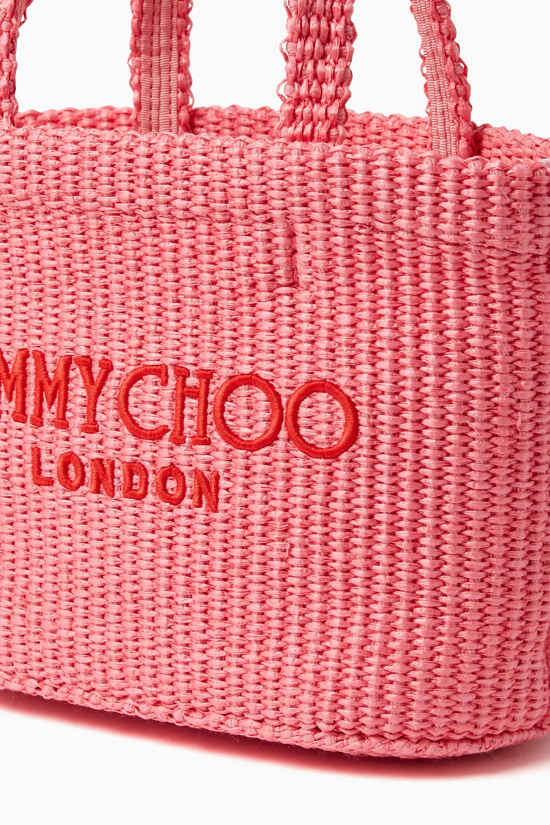 Buy Jimmy Choo Pink Mini Beach Tote Bag in Raffia For Women