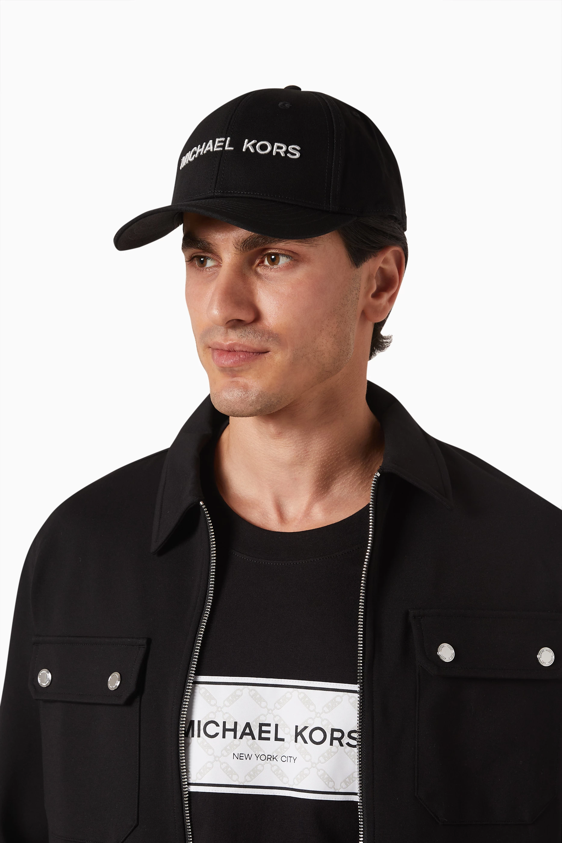 Buy Michael Kors Black Logo Baseball Hat in Recycled Cotton Twill