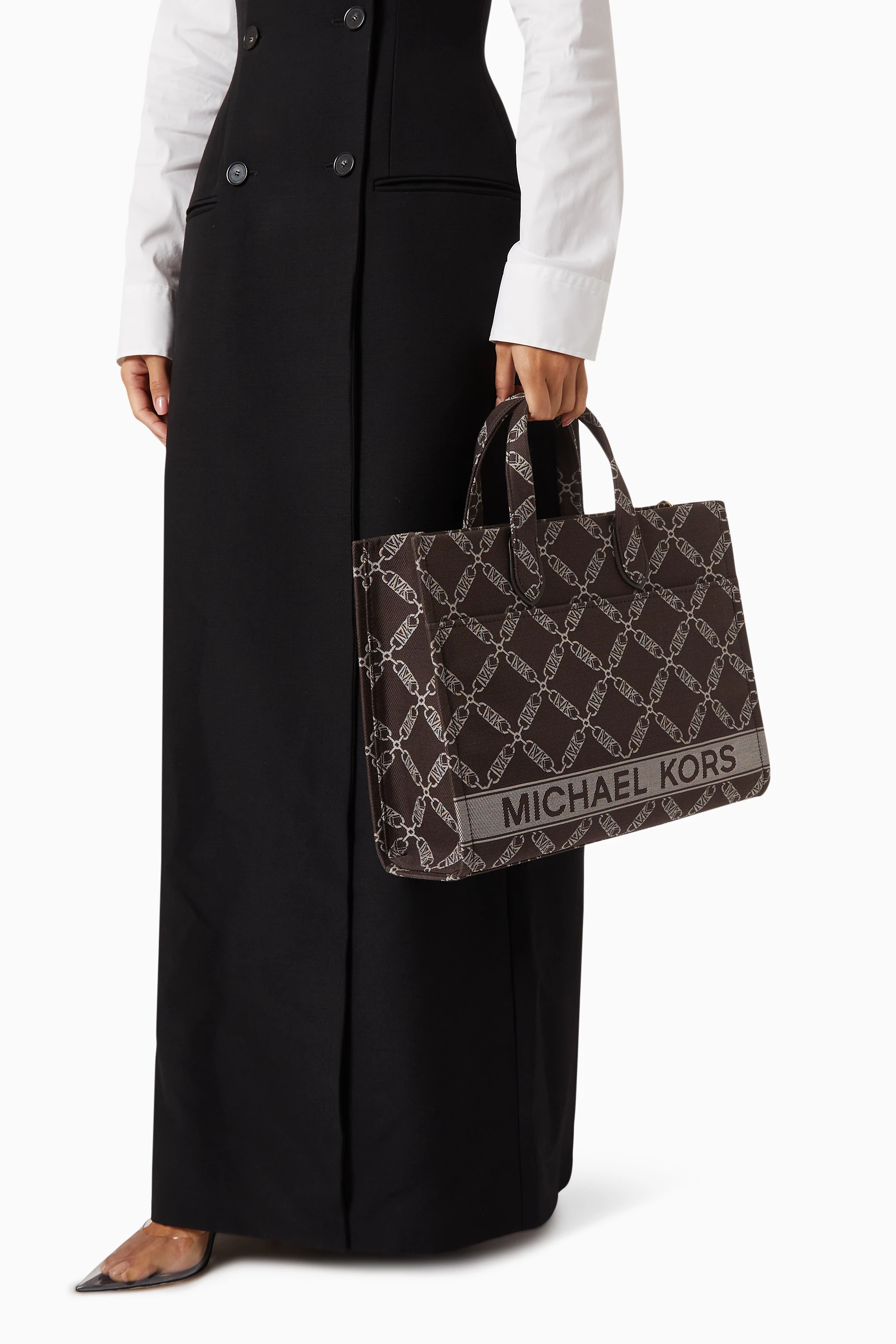 Buy Michael Kors Brown Large Gigi Tote Bag in Empire Logo Jacquard For Women Online Ounass Saudi