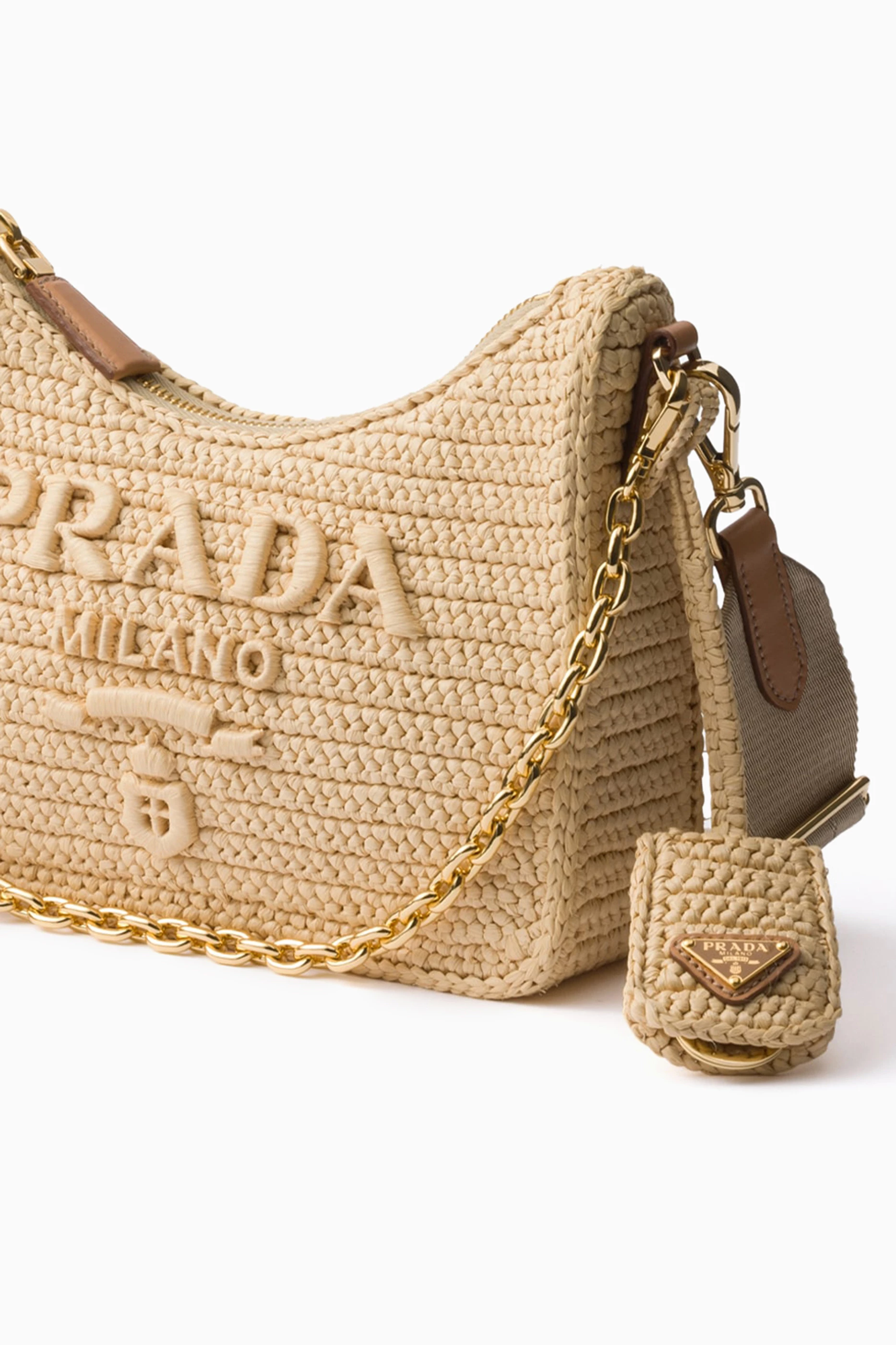 Buy Prada Neutral Re-edition 2005 Shoulder Bag in Crochet-knit For