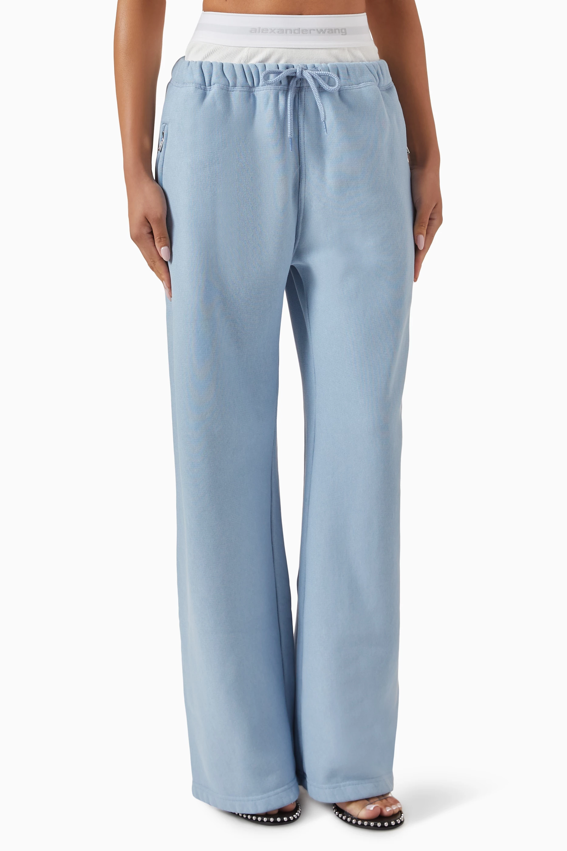 Buy Alexander Blue Wide-leg Sweatpants in Cotton Terry For