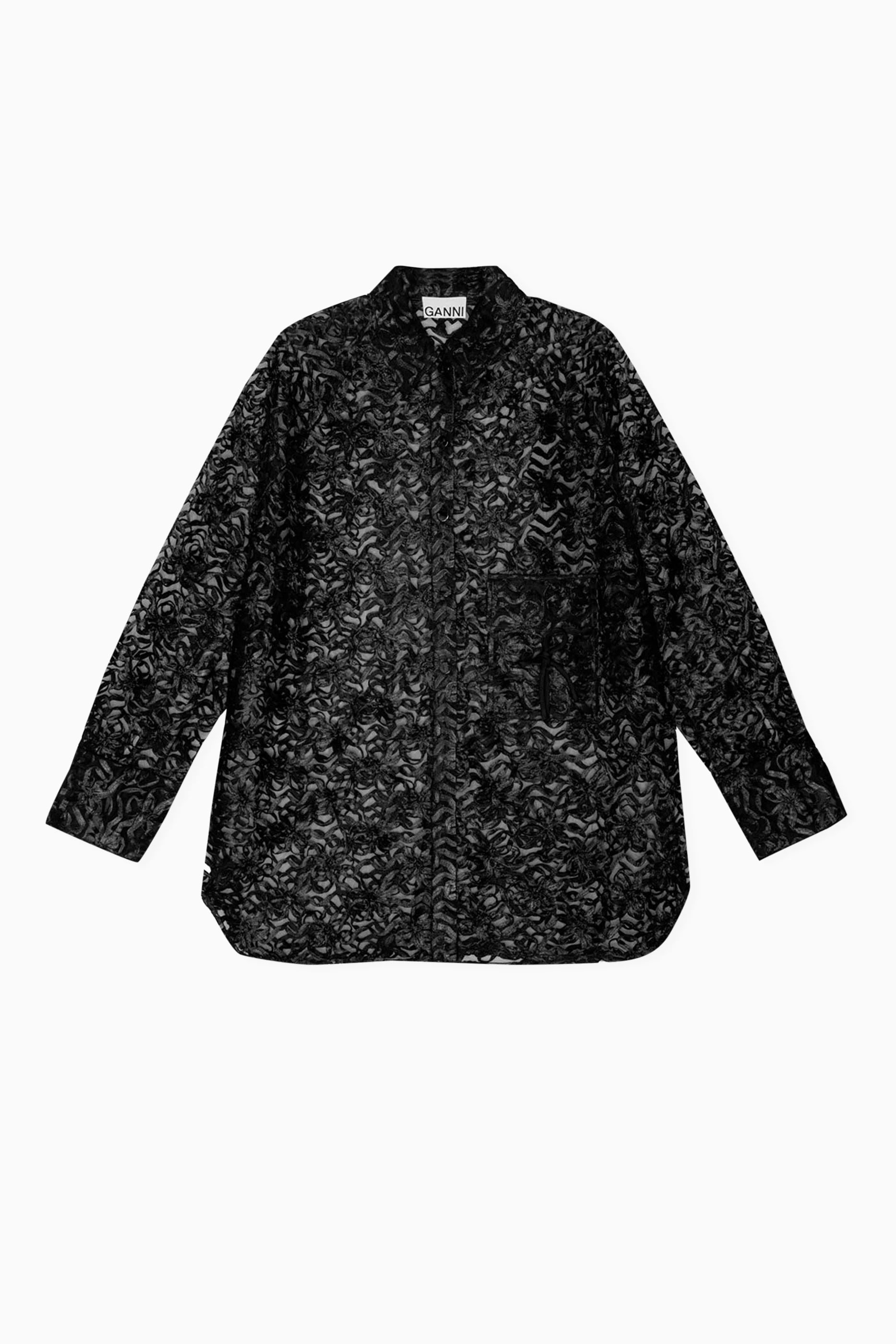 Buy Ganni Black Raglan Shirt in Ribbon Tulle For Women Online