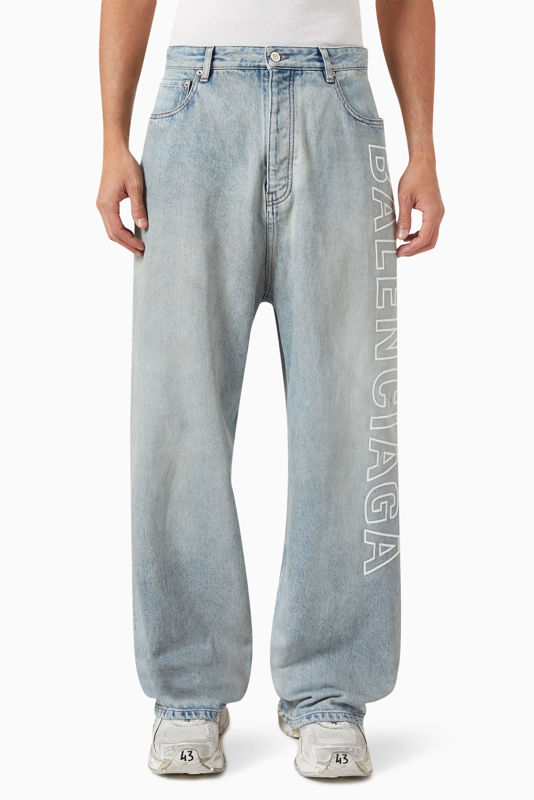 蘭*様 BALENCIAGA baggy jeans denim Buy Balenciaga Blue Outline Logo Baggy Pants In Denim For Men