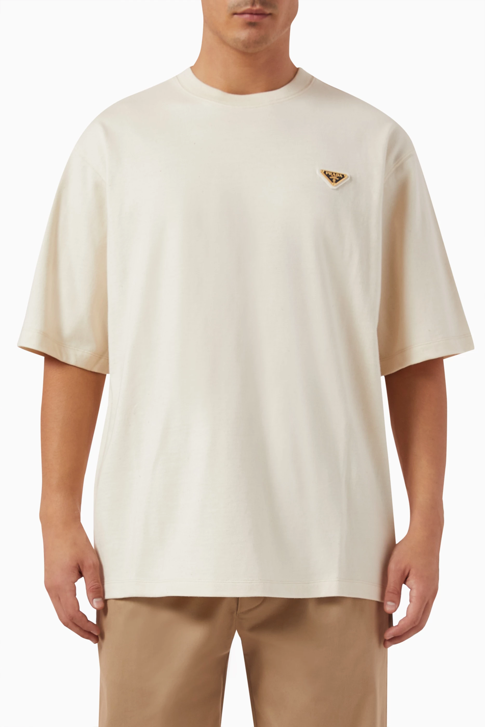 Buy Prada Neutral Logo T shirt in Cotton For Men Online Ounass Saudi
