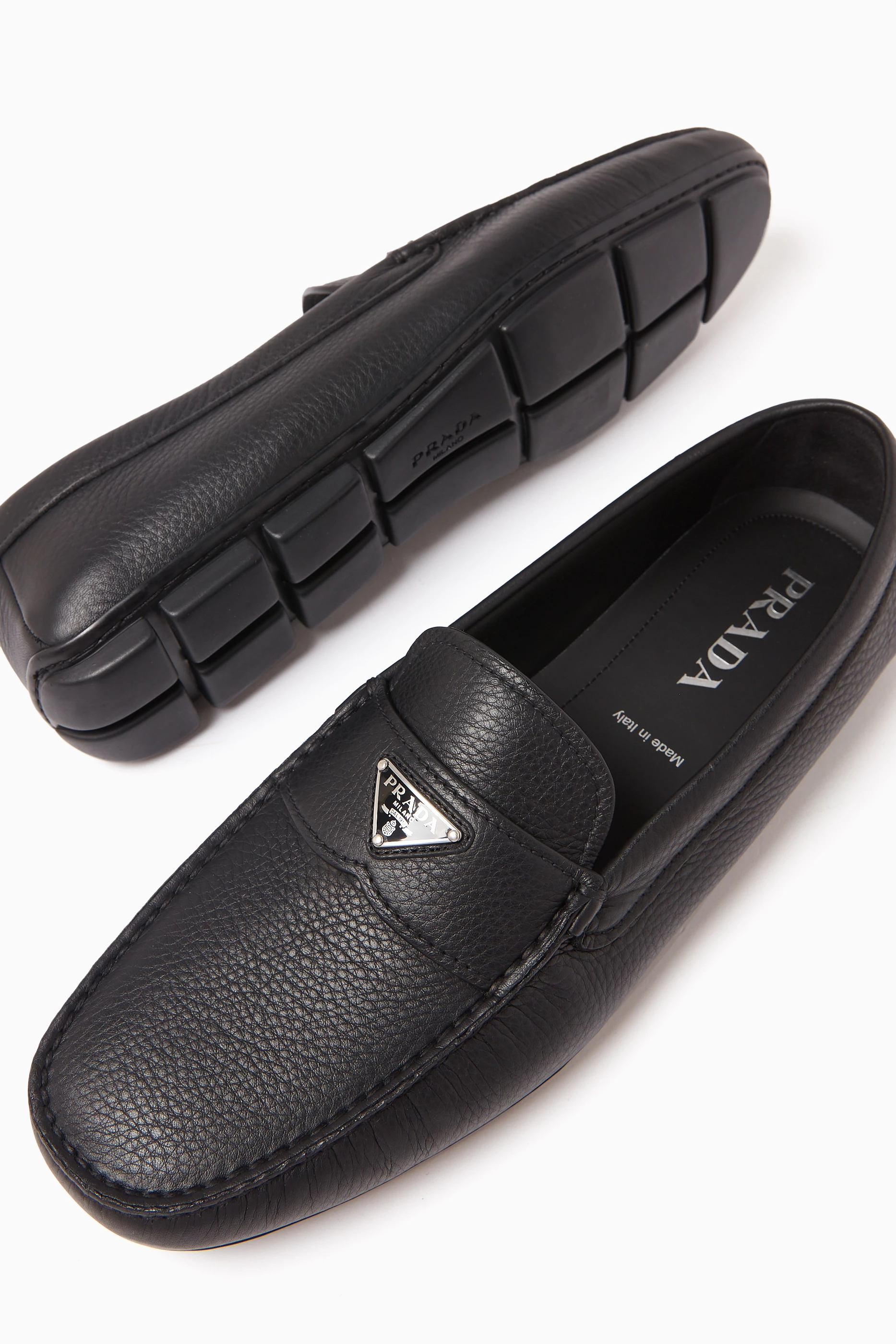 Buy Prada Black Logo Driving Shoes in Leather For Men Online Ounass Saudi