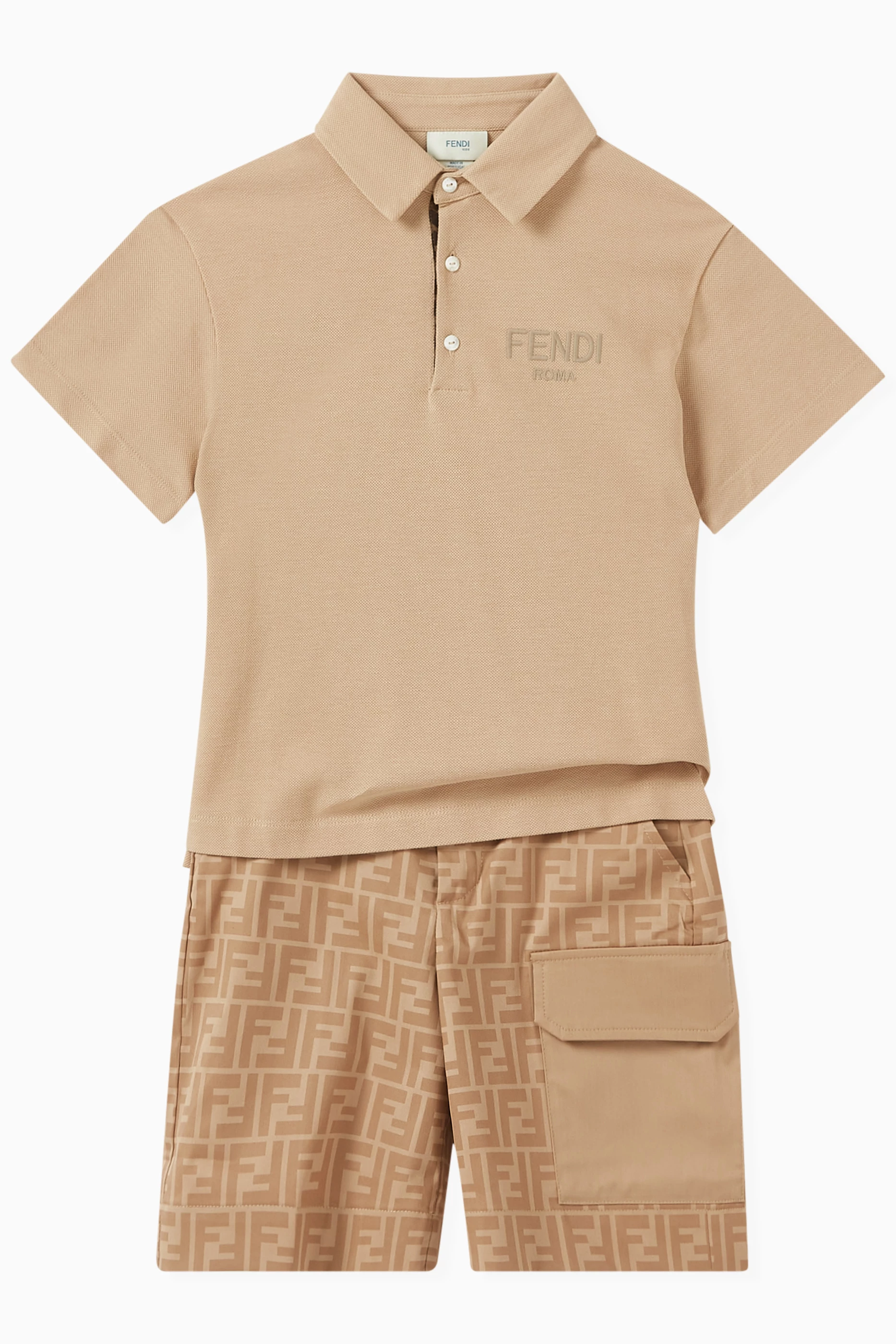 Buy Fendi Neutral Bermuda Shorts in Gabardine For Boys Online Ounass Saudi