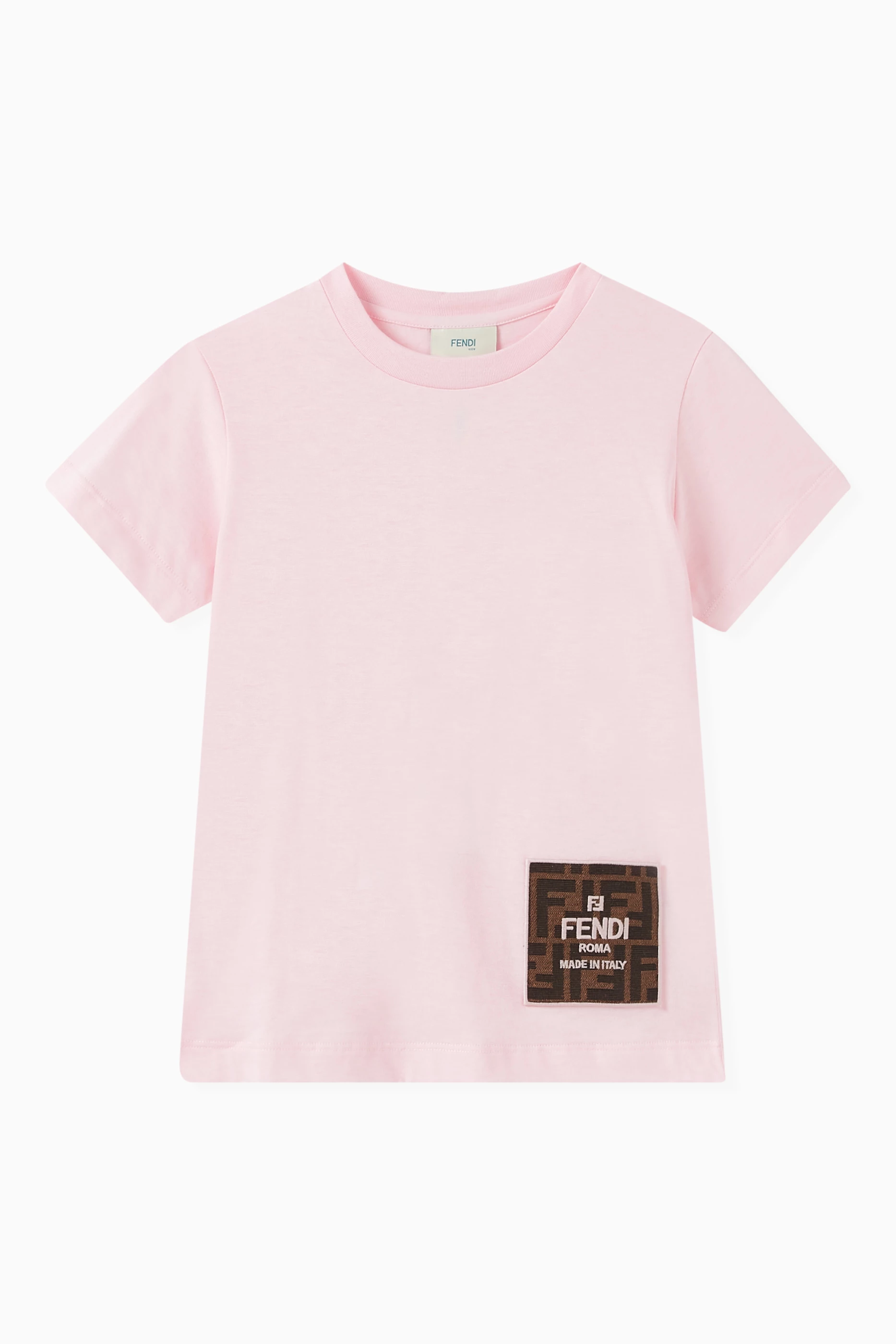 Buy Fendi Pink Logo Tag T Shirt in Cotton For Girls Online Ounass Saudi
