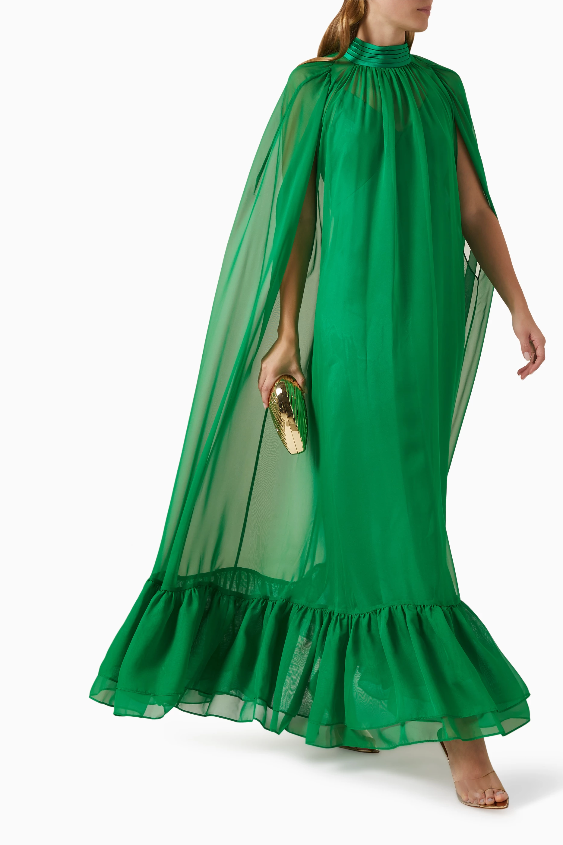 Buy Alice Olivia Green Lanelle Maxi Cape Dress in Chiffon For Women Online Ounass Saudi