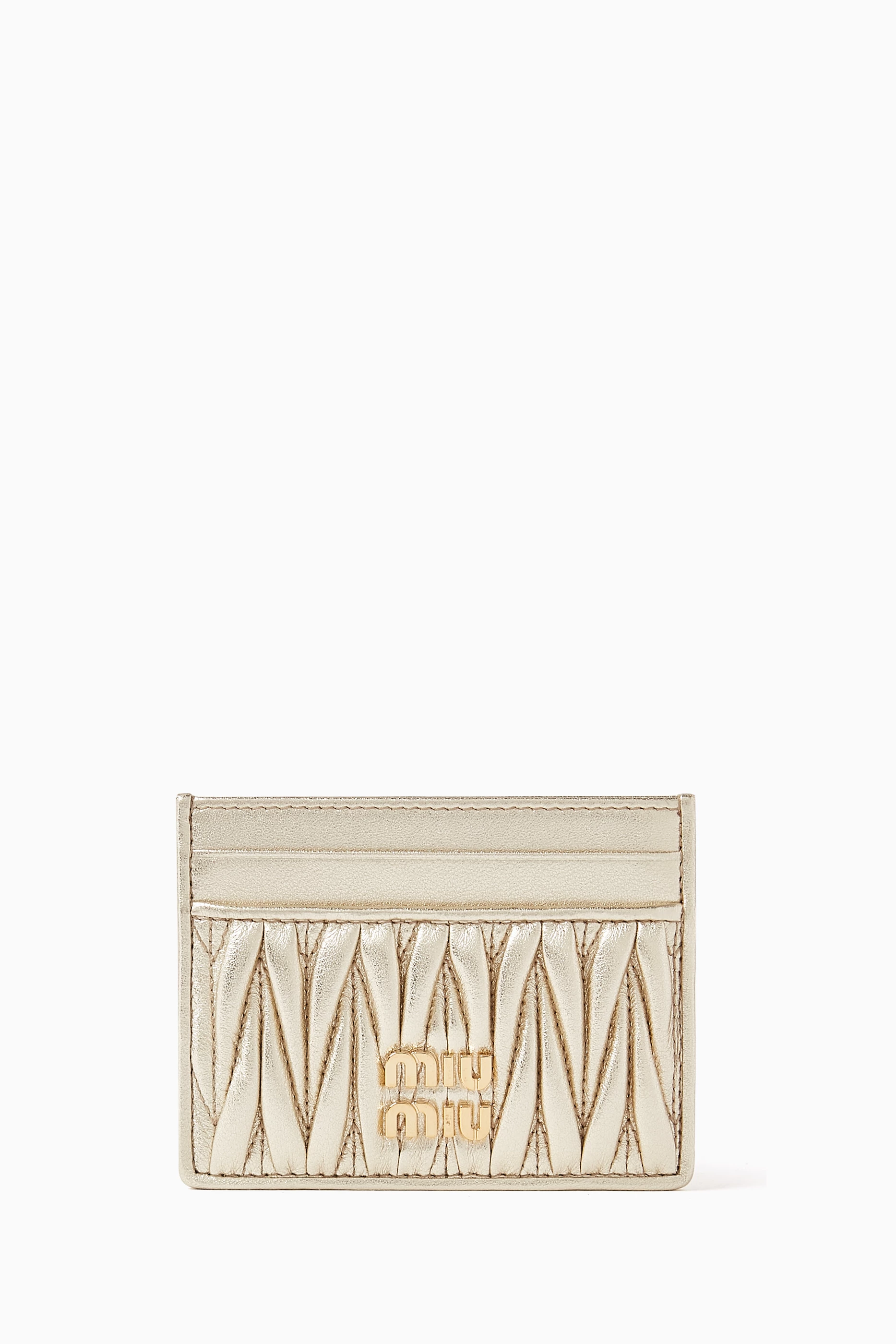 Buy Miu Miu Gold Matelasse Card Holder in Nappa Leather For