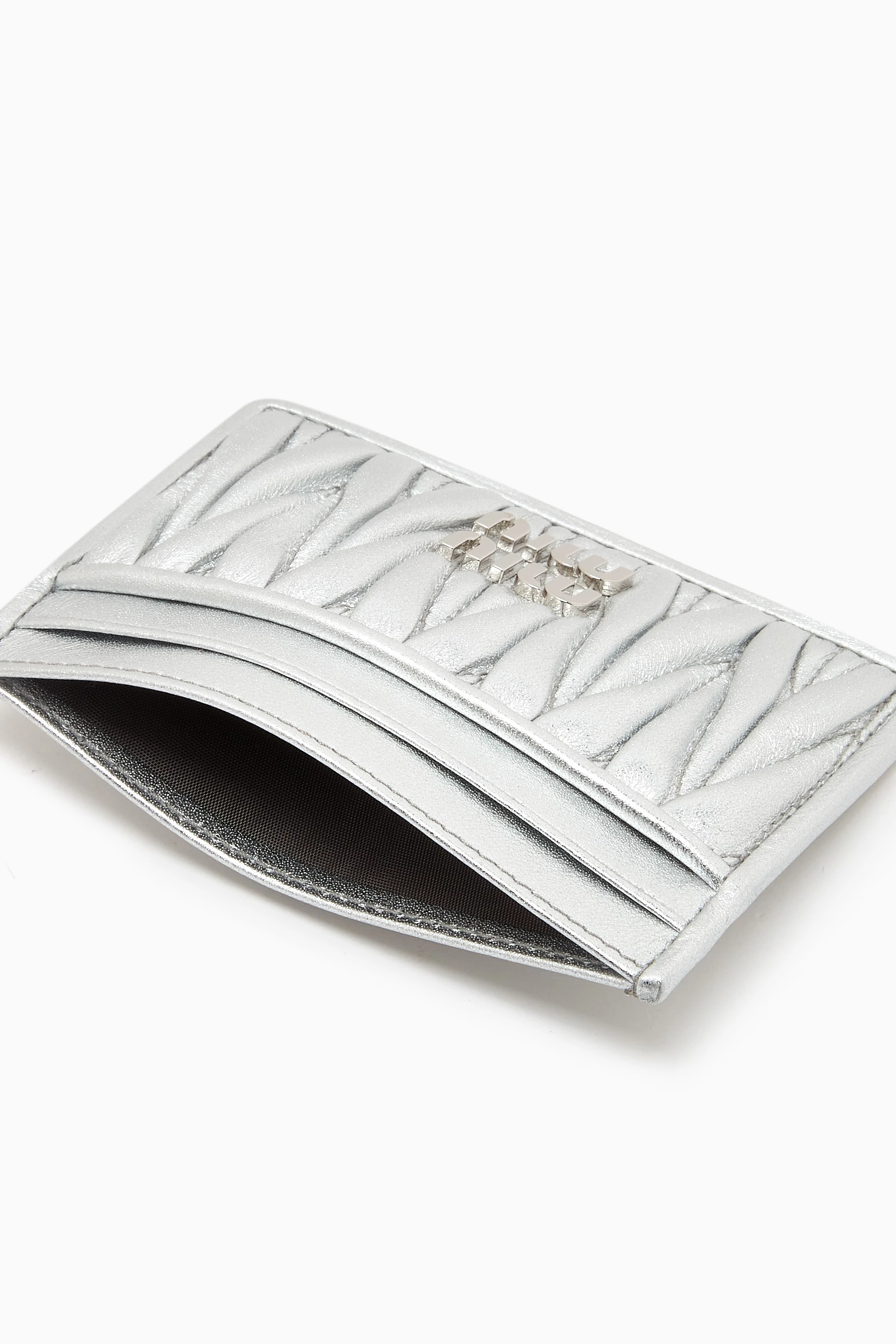 Buy Miu Miu Silver Matelasse Card Holder in Nappa Leather For