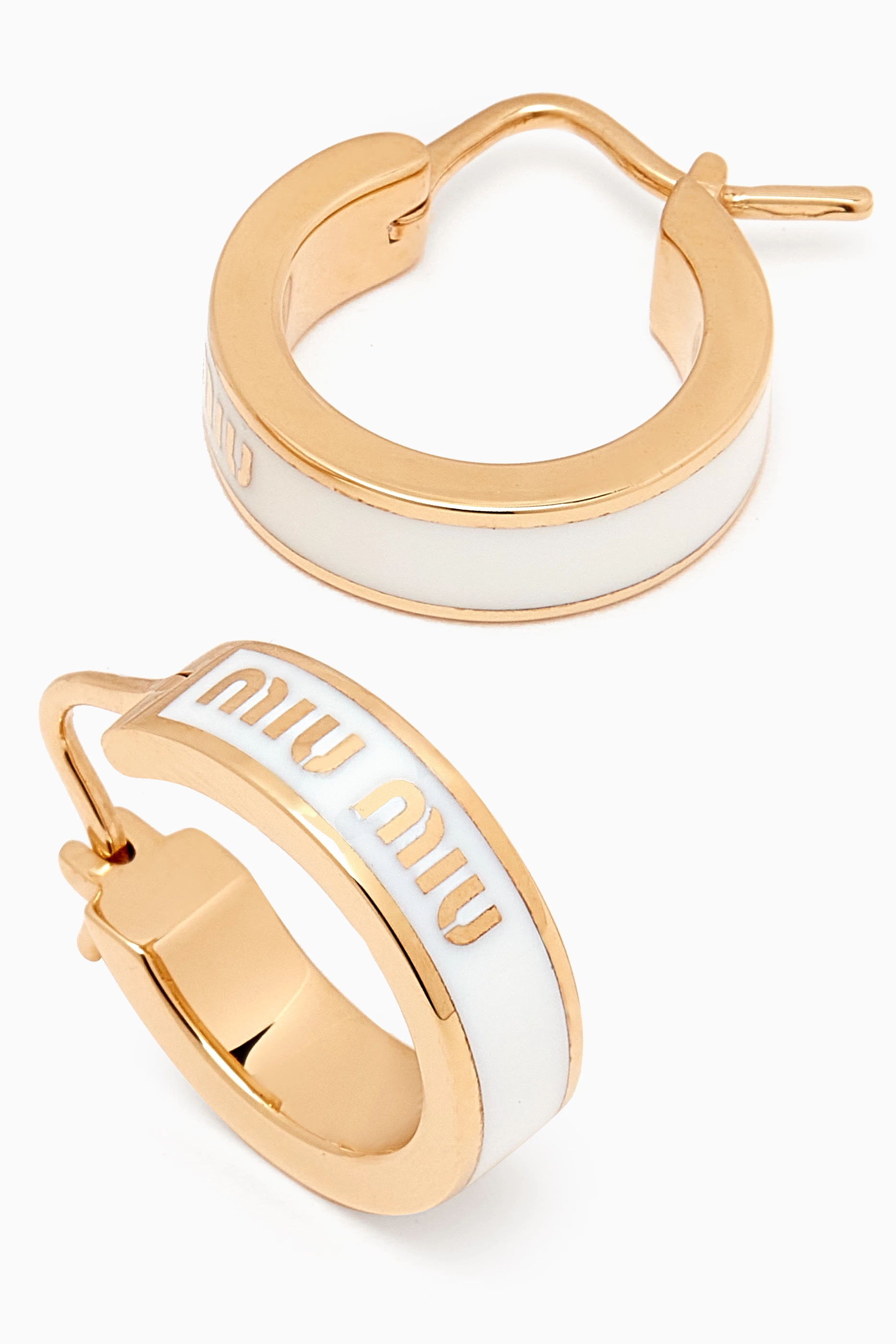 【MiuMiu】SMALL HOOP EARRINGS WITH LOGO Miu Miu Enamelled Logo Hoop Earrings | Harrods UK