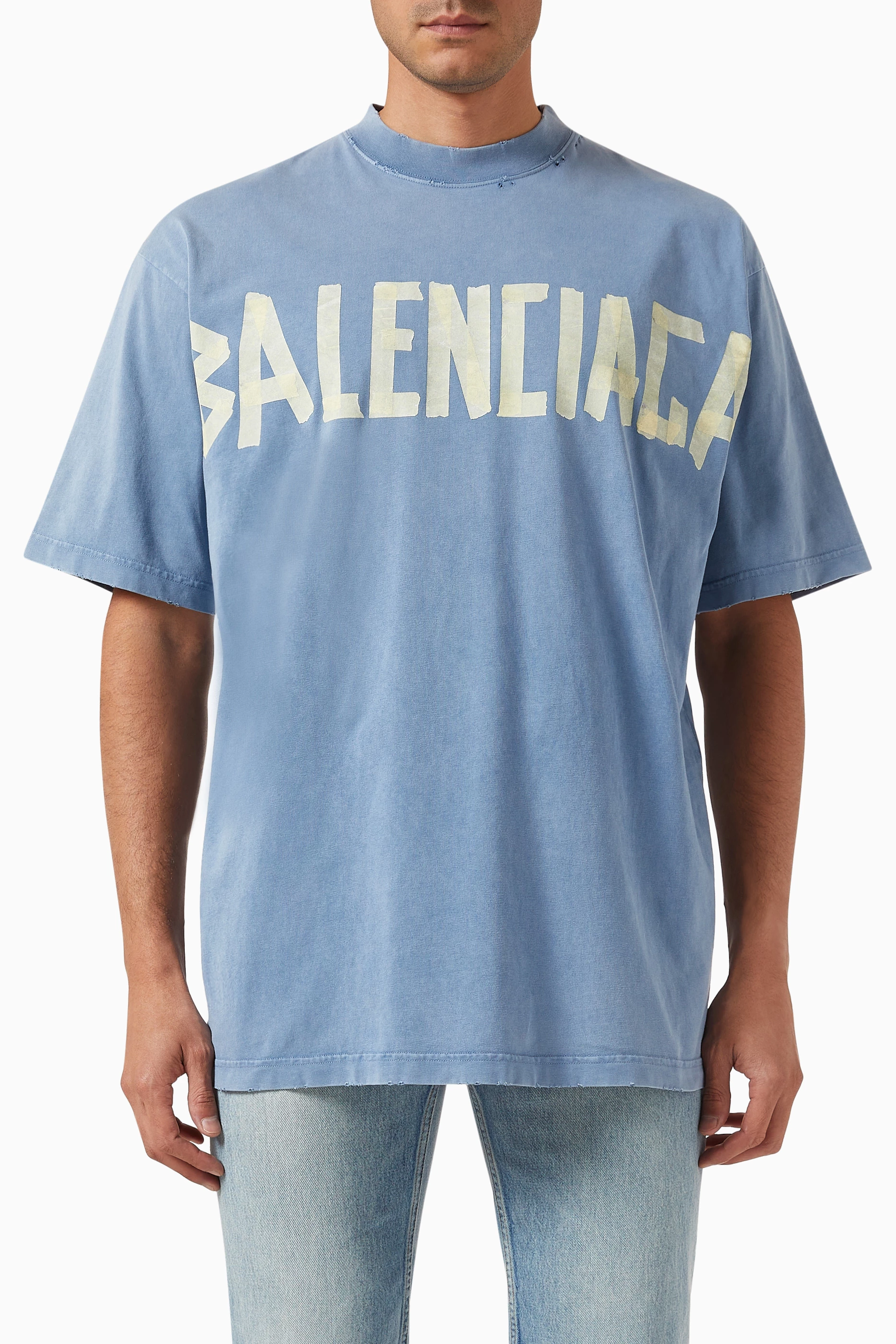 Buy Balenciaga Blue Medium-fit Tape Type T-shirt in Vintage jersey