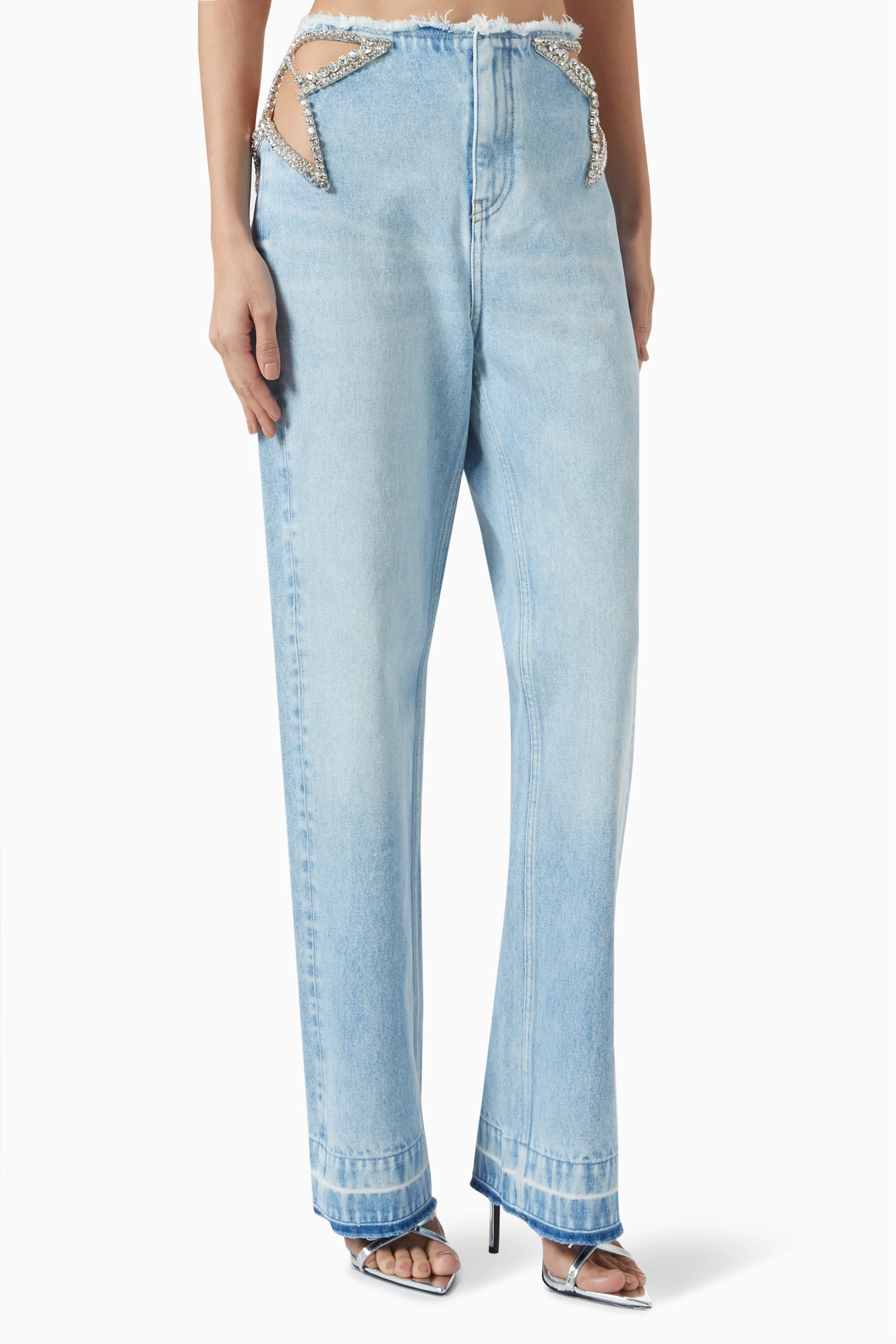 Stella Mccartney Embellished Feather Cut Out Jeans Stella