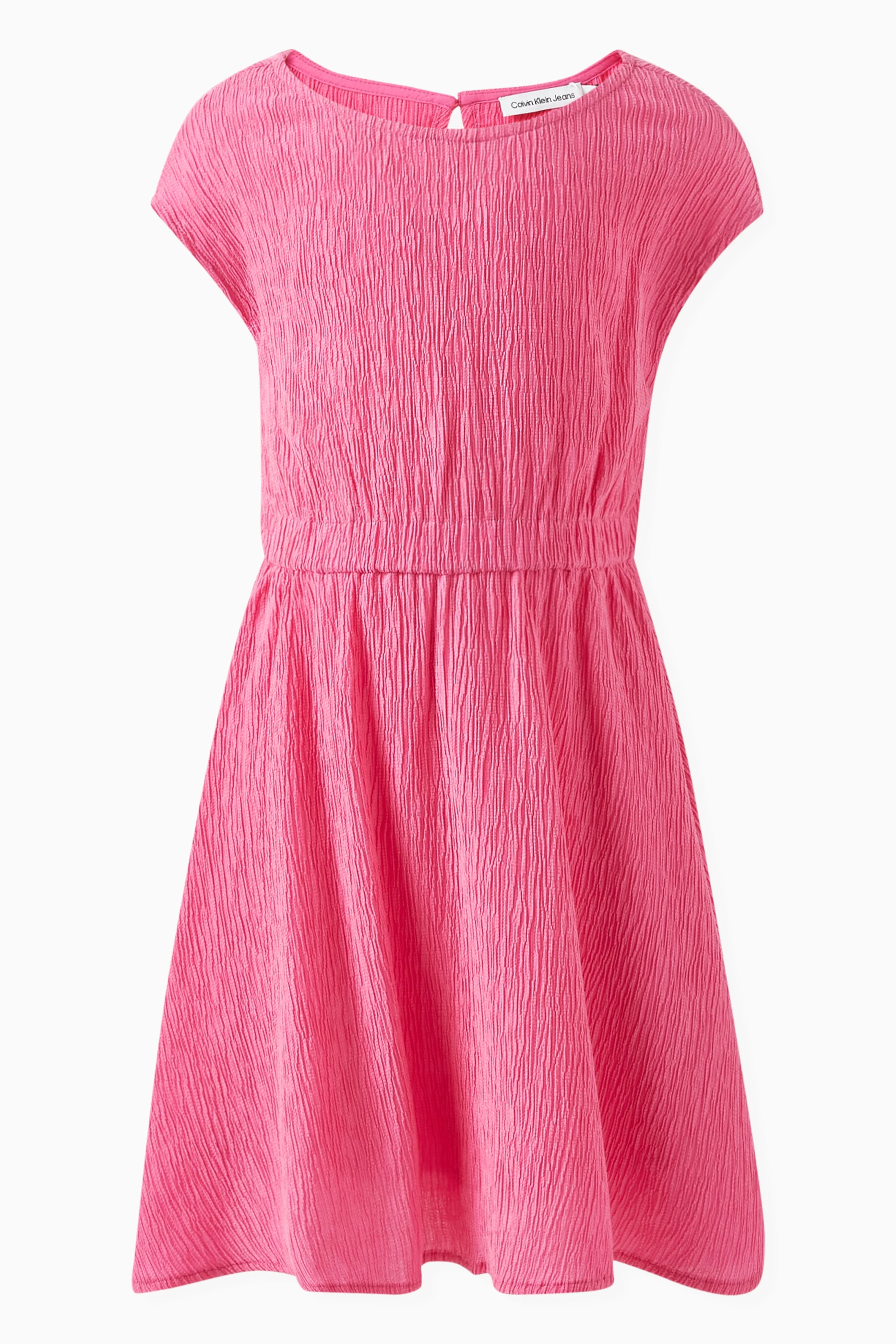 Buy Calvin Klein Pink Flared Dress in Crinkled Lyocell blend For Girls Online Ounass Saudi
