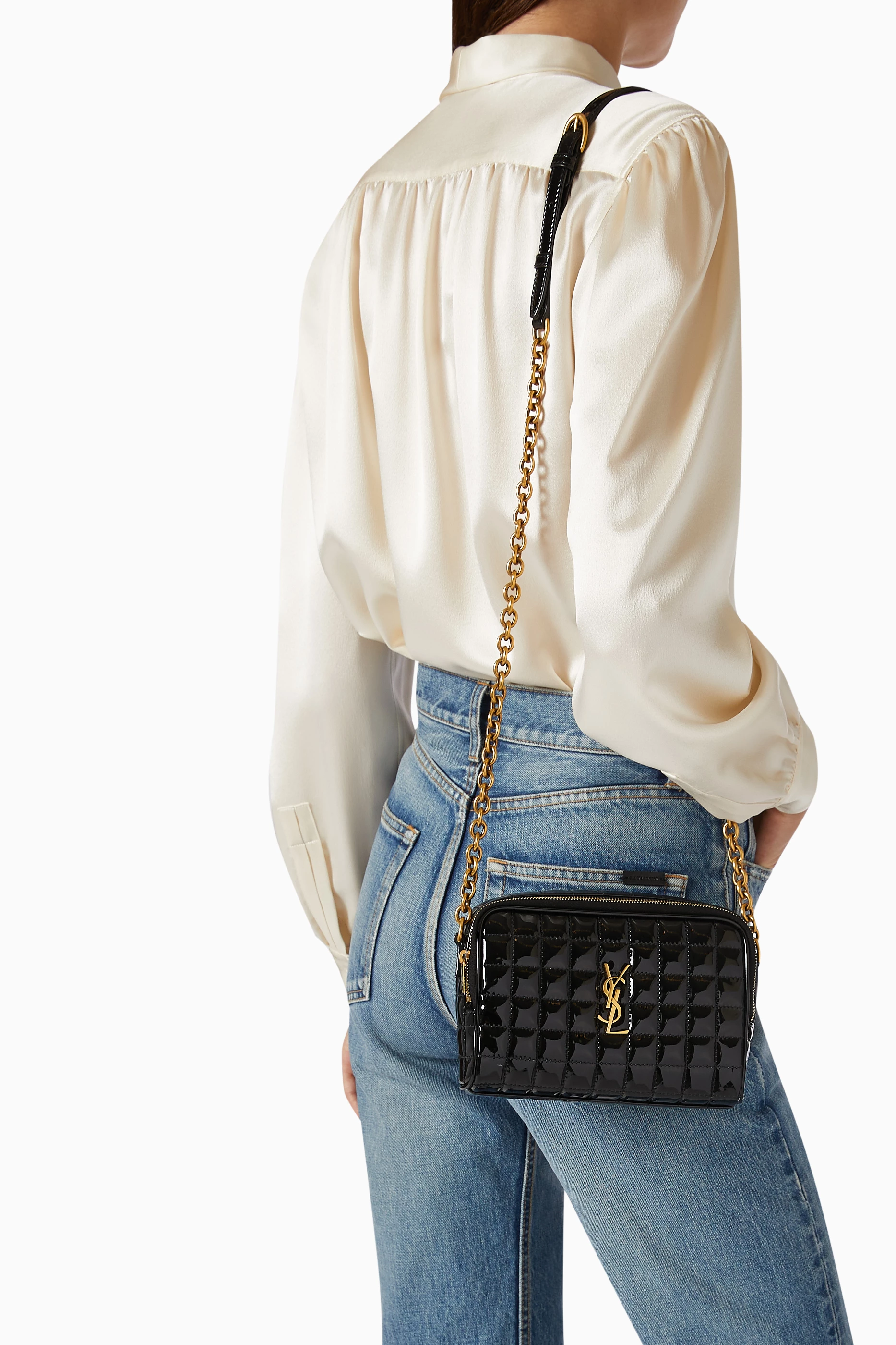 Buy SAINT LAURENT Black Mini Cassandre Matelasse Camera Bag in Shiny Canvas For Women Online Ounass Saudi