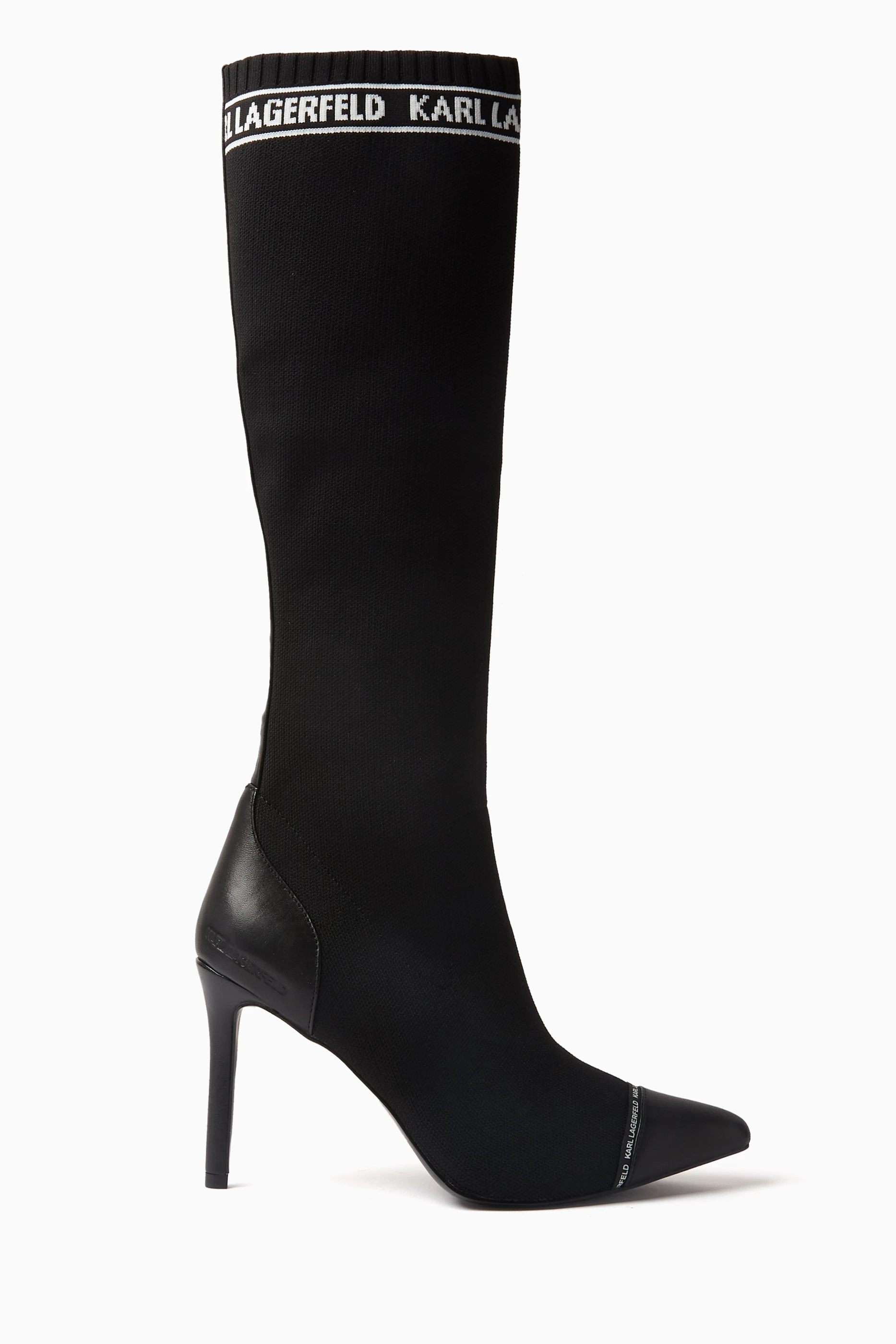 Buy KARL LAGERFELD Black Pandora 100 Logo Knee Boots in Stretch knit Leather For Women Online Ounass Saudi