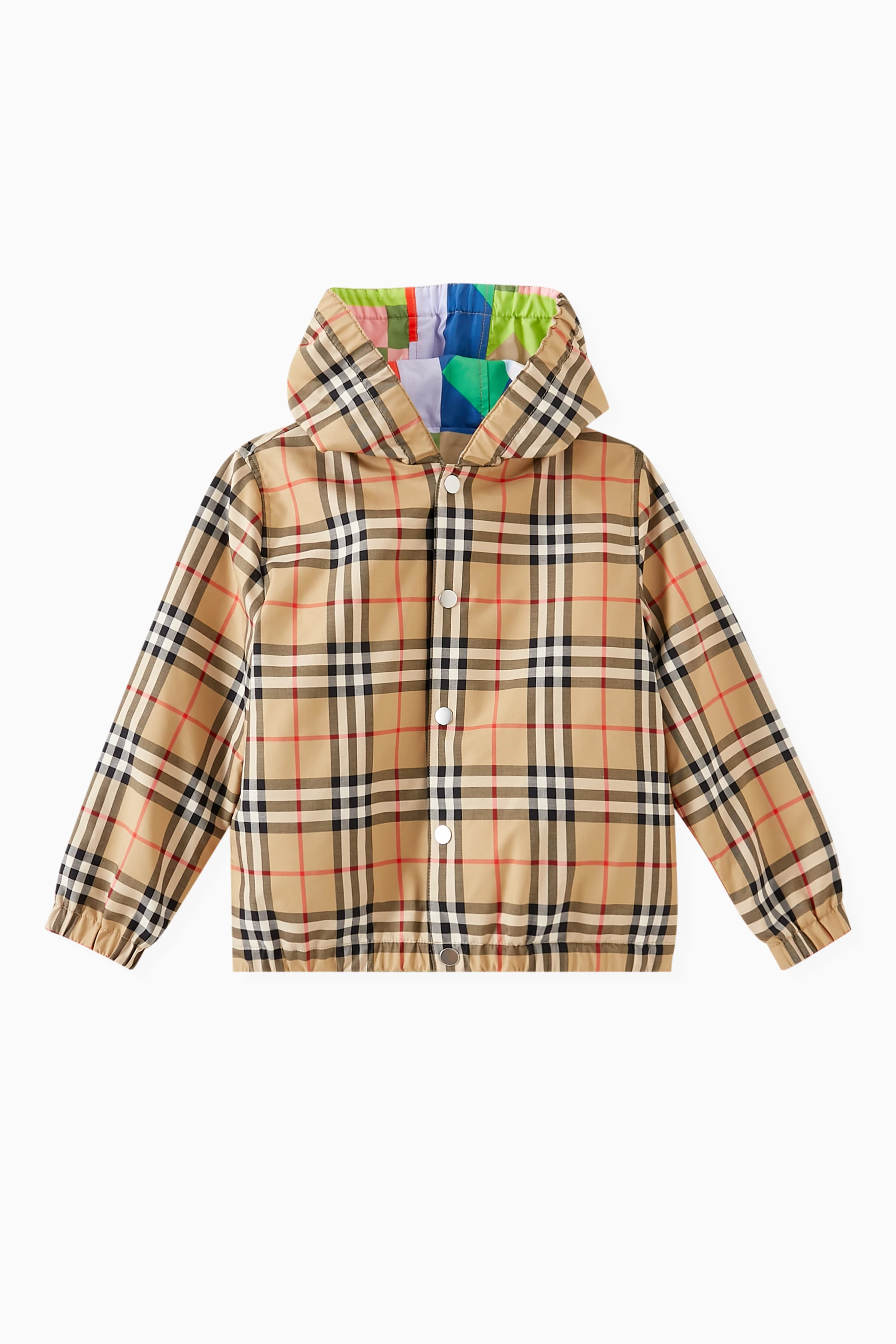 Buy Burberry Neutral Check Reversible Jacket in Cotton Stretch For Boys Online Ounass Saudi