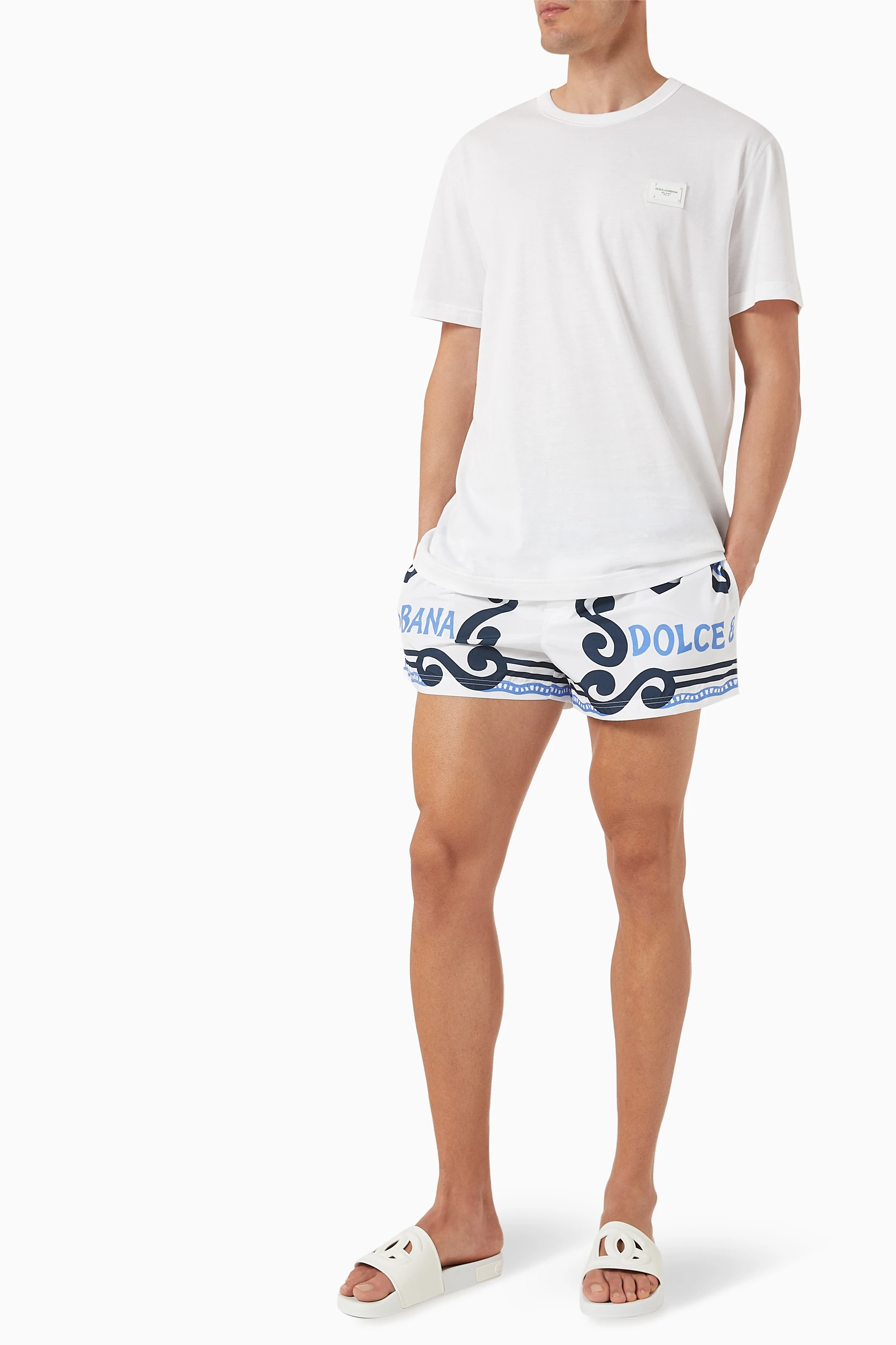 Buy Dolce & Gabbana Blue Marina Print Swim Shorts in Nylon