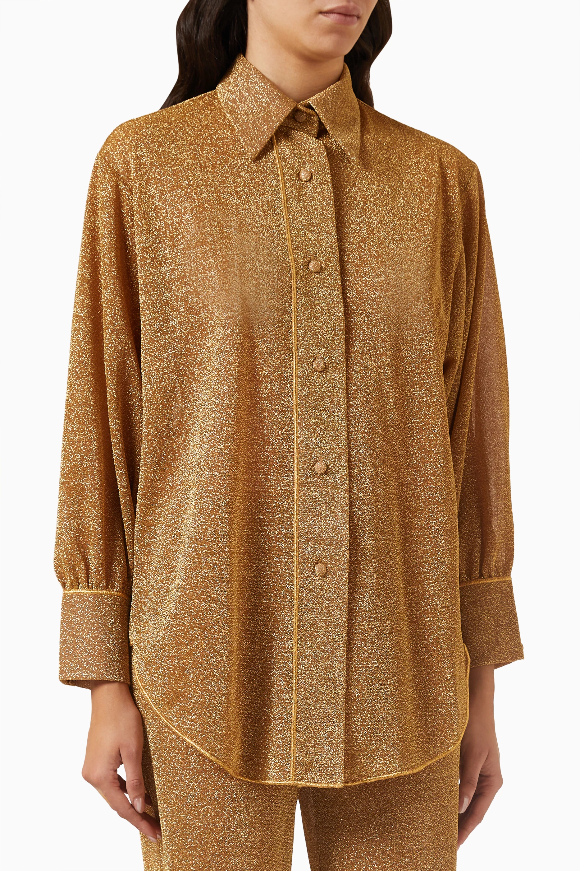 Buy Oseree Brown Lumiere Shirt in Metallic Lurex For Women