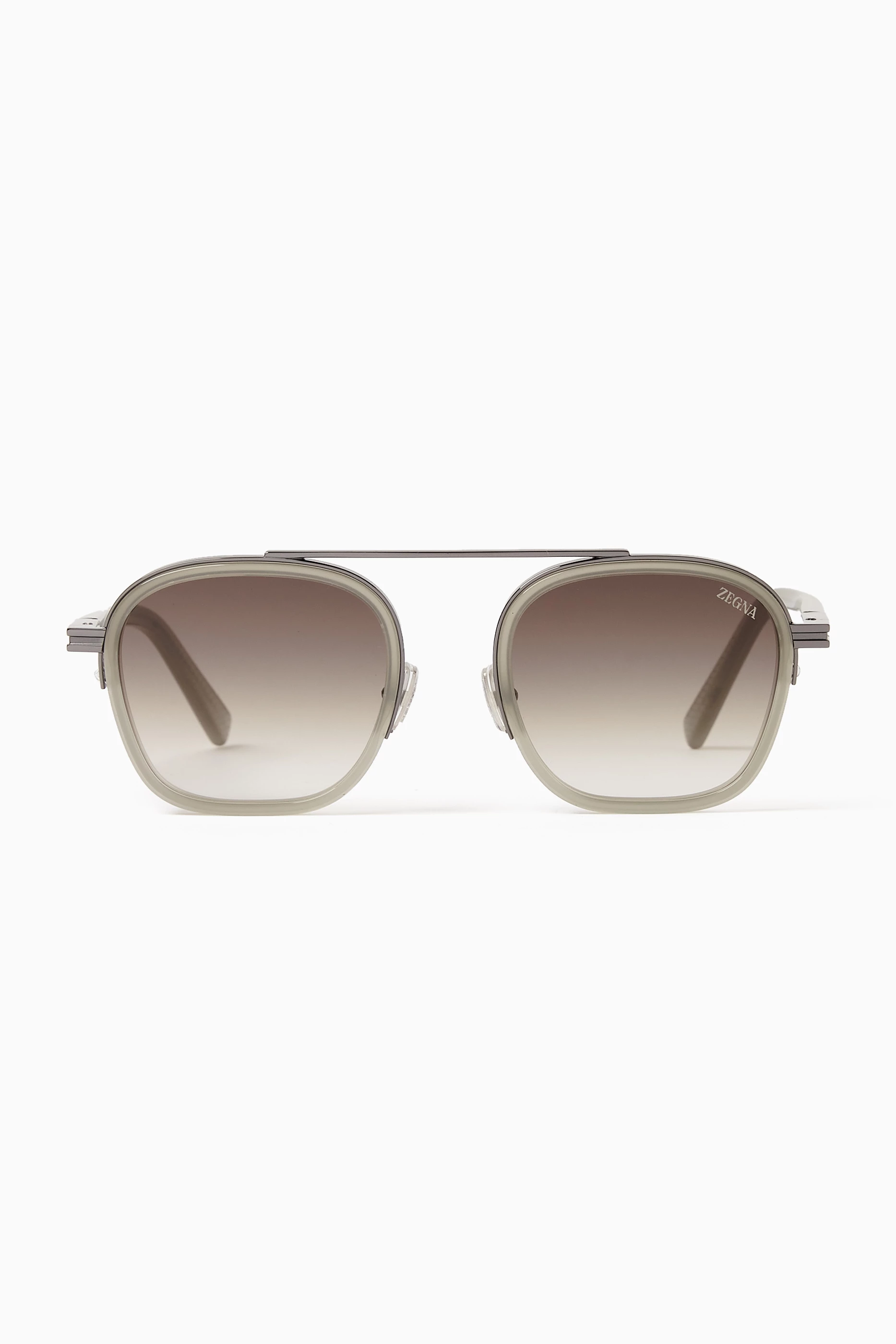 Buy Zegna Grey Orizzonte I Aviator Sunglasses in Acetate & Metal