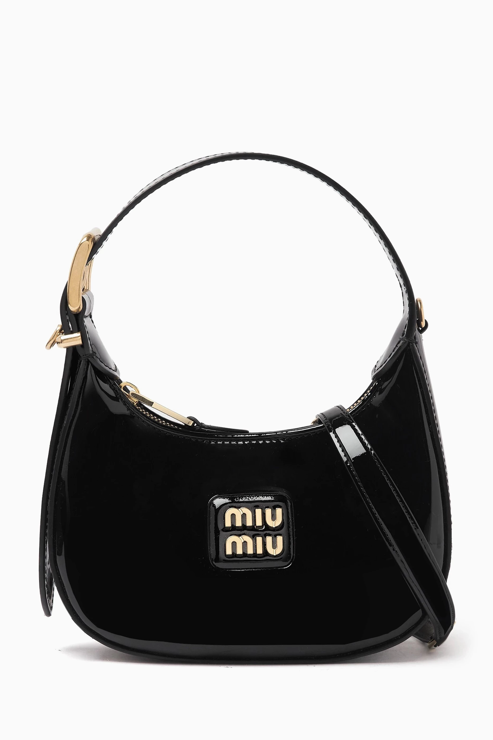 Buy Miu Miu Black Small Hobo Bag in Patent Leather For Women 