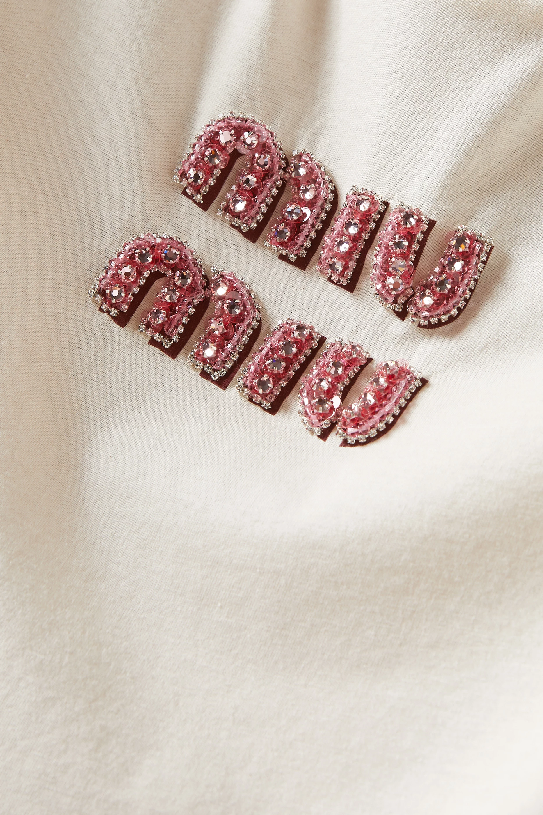 Buy Miu Miu Pink Embellished Logo T shirt in Cotton Jersey For Women Online Ounass Saudi