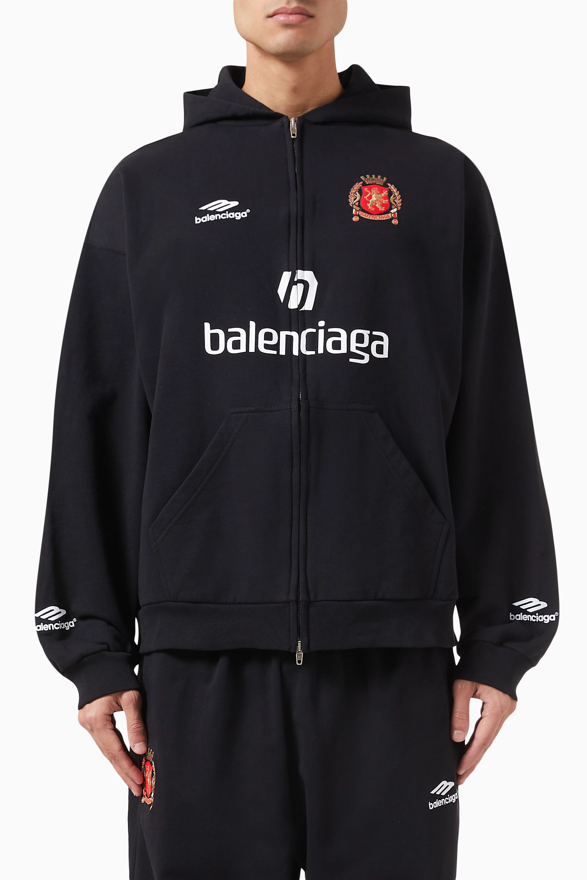 Buy Balenciaga Black Dubai Soccer Medium fit Zip up Hoodie in Cotton fleece For Men Online Ounass Saudi