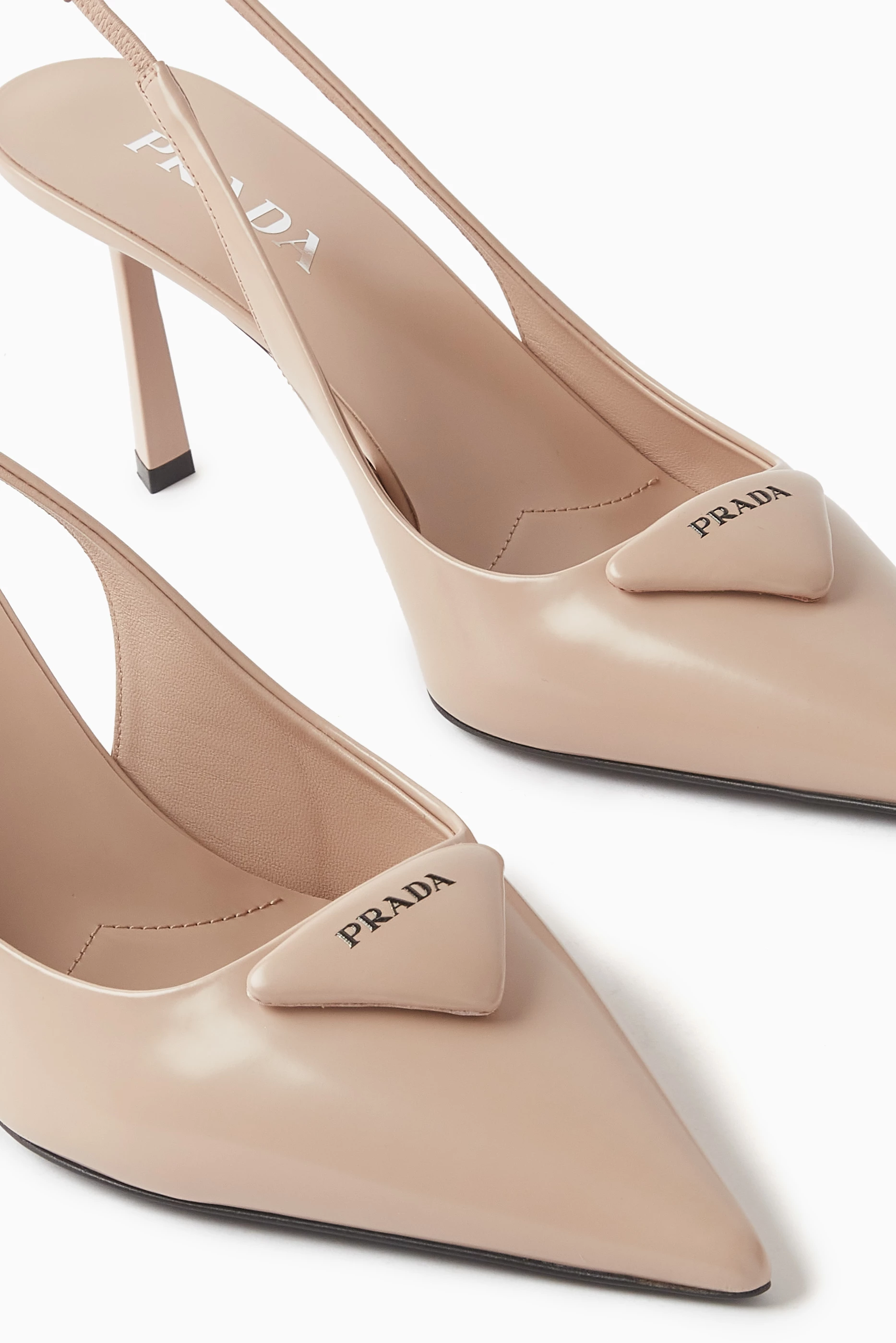 Buy Prada Pink Triangle Logo 75 Slingback Pumps in Brushed