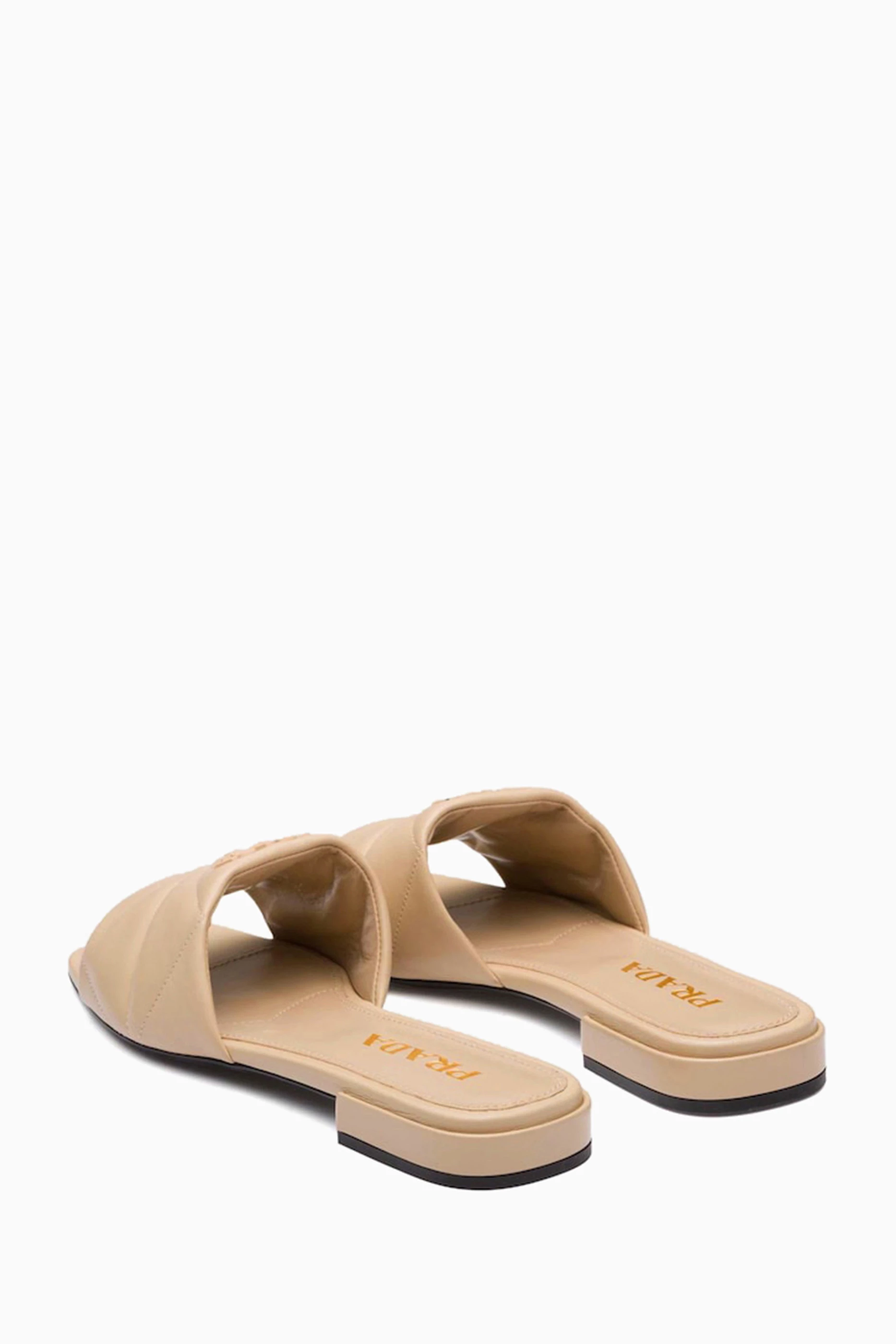 Leather Sandali Flat Prada Buy Prada Neutral Tonal Logo Sandals In