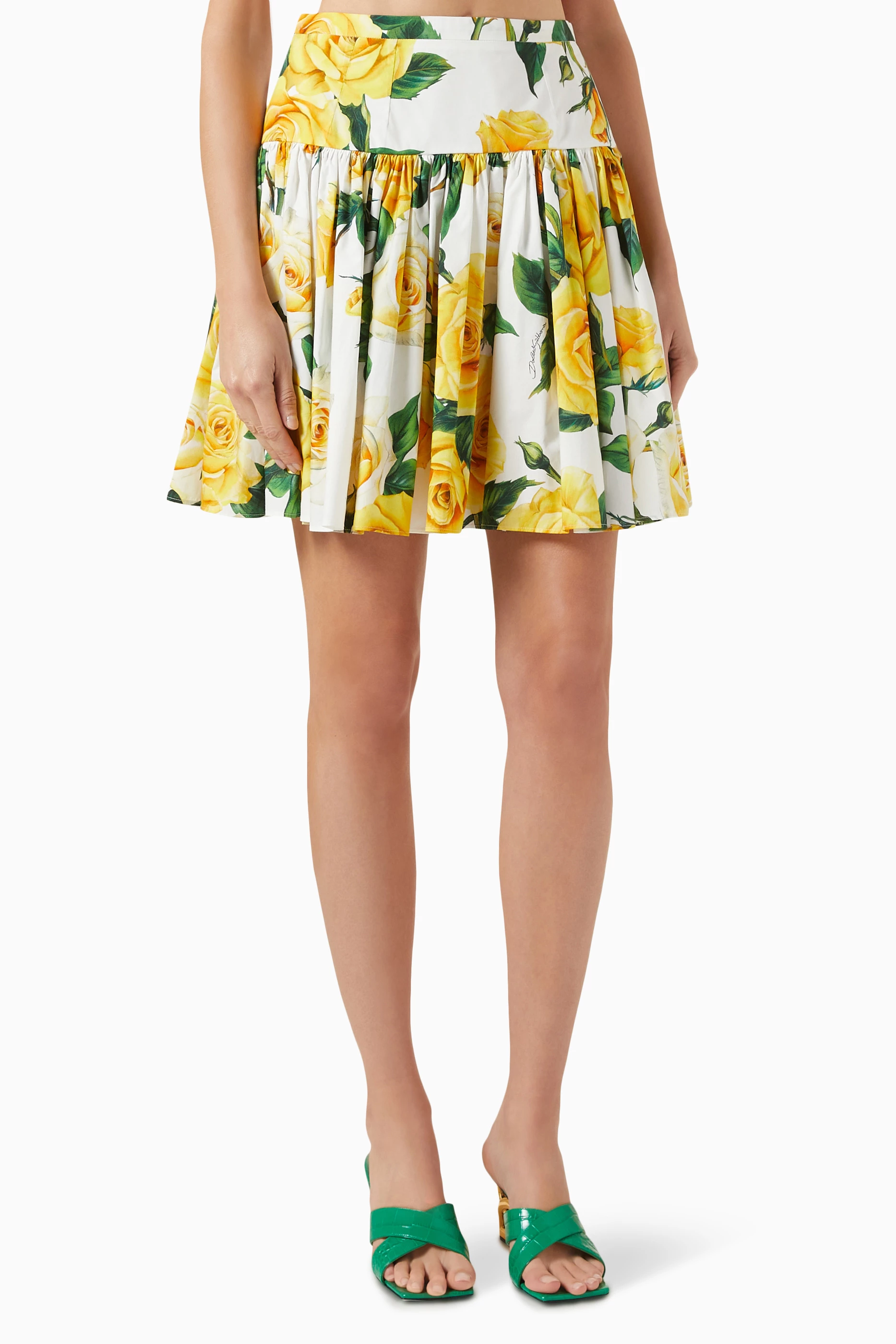 Yellow floral print mini skirt cheap