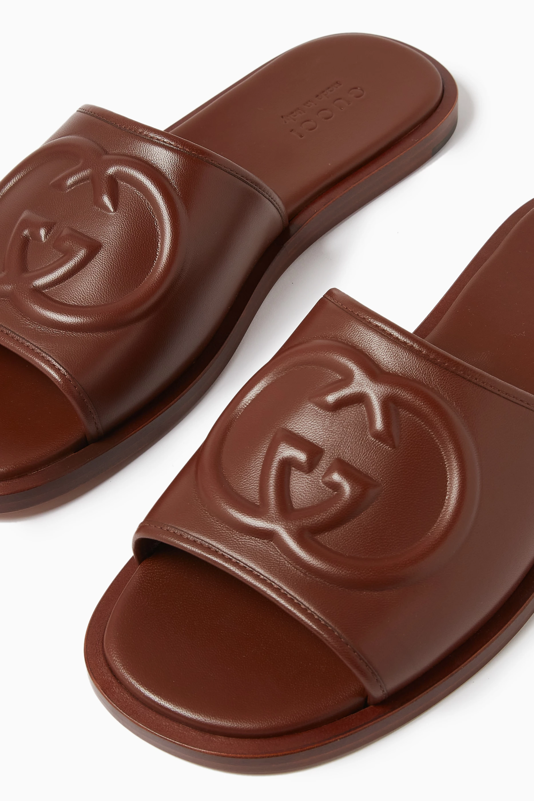 Buy Gucci Brown GG Slide Sandals in Leather For Men Online Ounass Saudi
