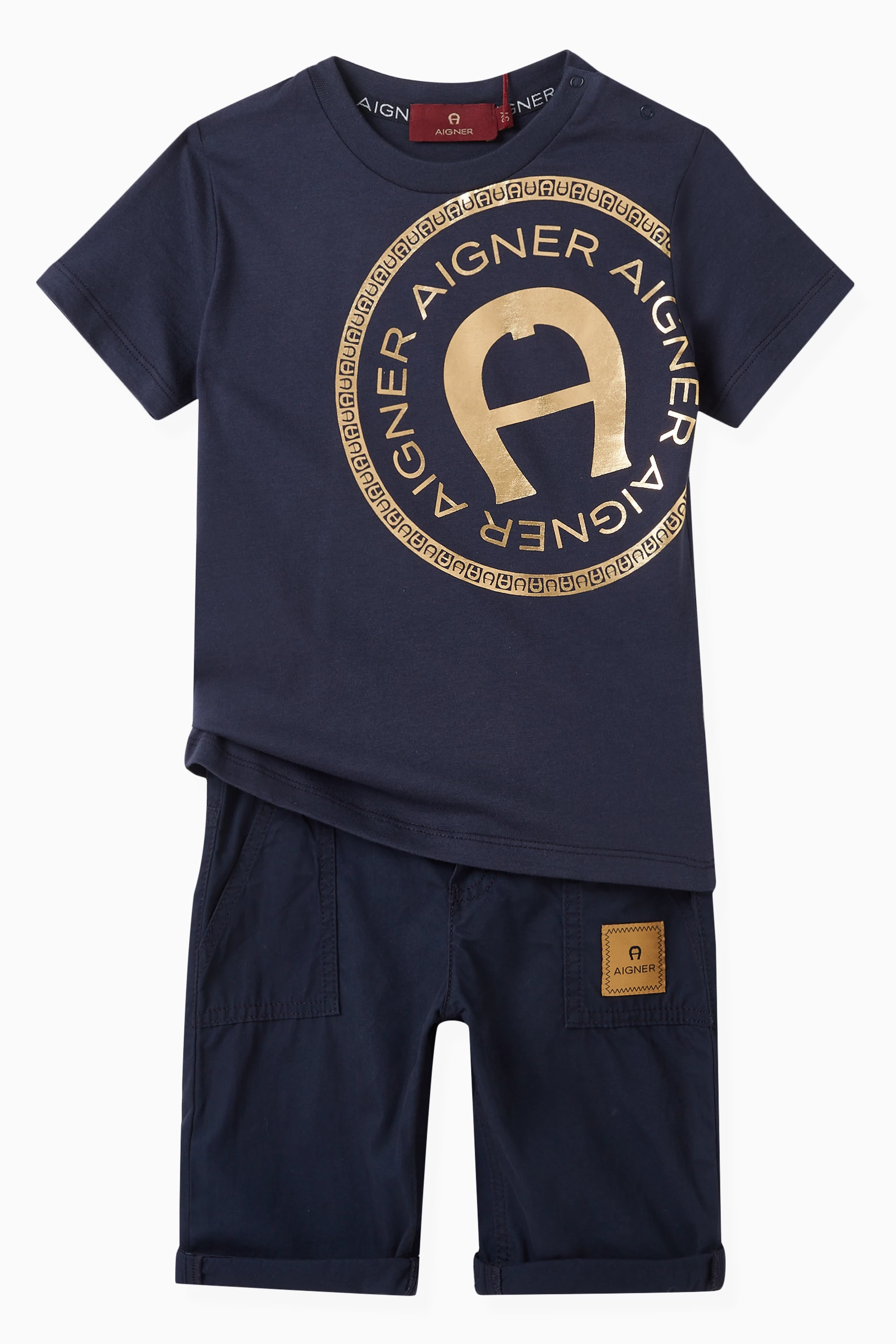 Buy AIGNER Blue Logo T-Shirt in Cotton For Baby Boys Online