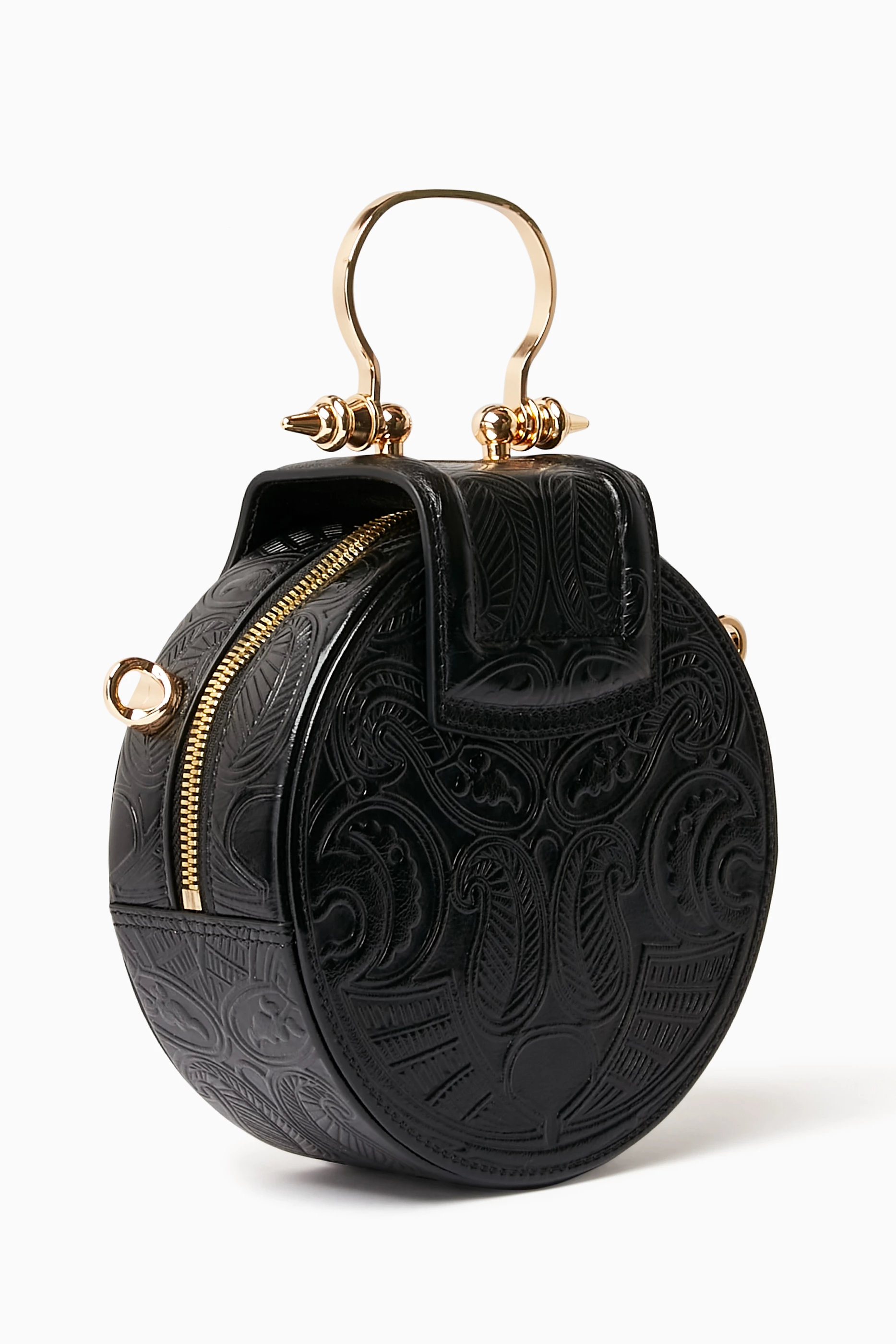 Buy Okhtein Black Mini Dome Embossed Crossbody Bag in Metallic Leather For Women Online Ounass Saudi