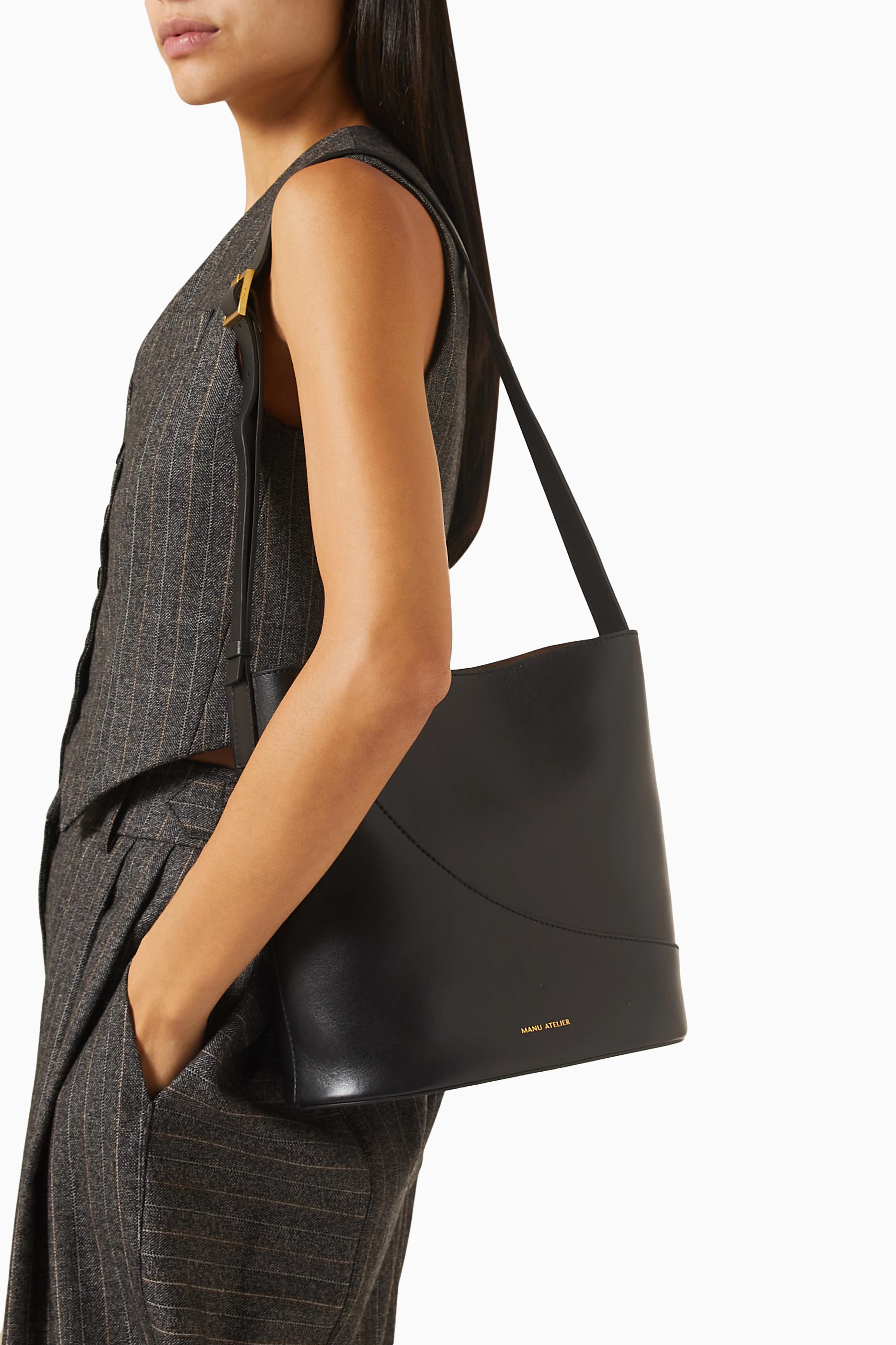 Buy Manu Atelier Black Medium Nova Bucket Bag in Calf Leather For Women Online Ounass Saudi