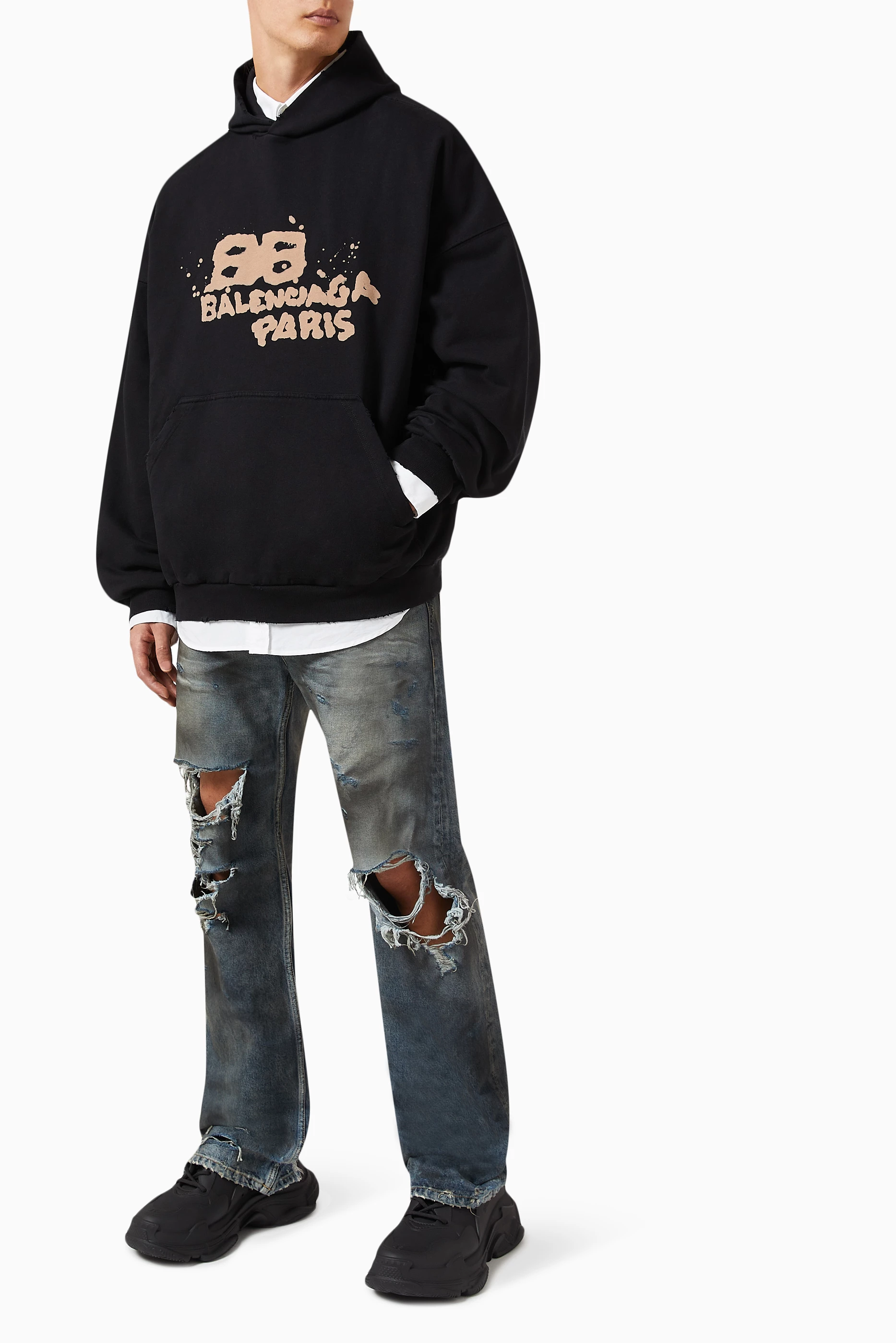 Buy Balenciaga Black Unisex Hand-drawn BB Icon Hoodie in Cotton