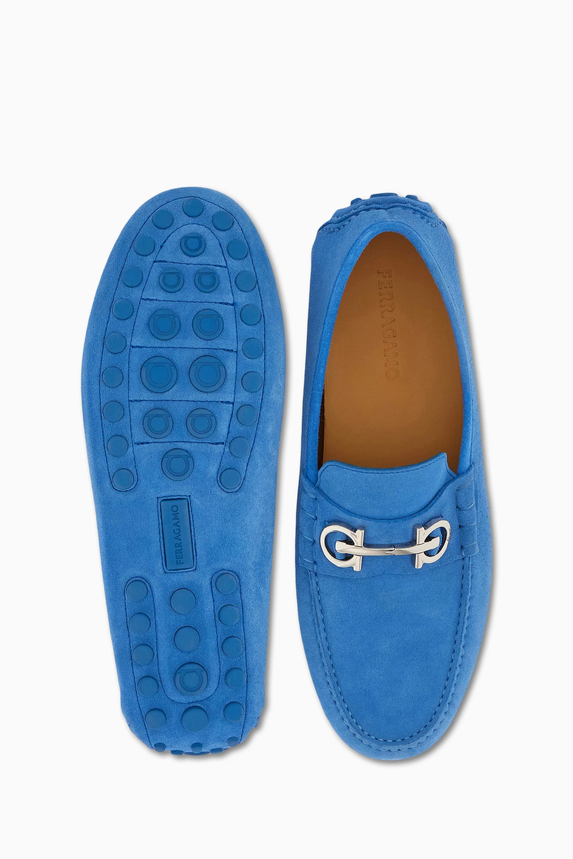 Buy Ferragamo Blue Gancini Ornament Driver Loafers in Suede For Men Online Ounass Saudi