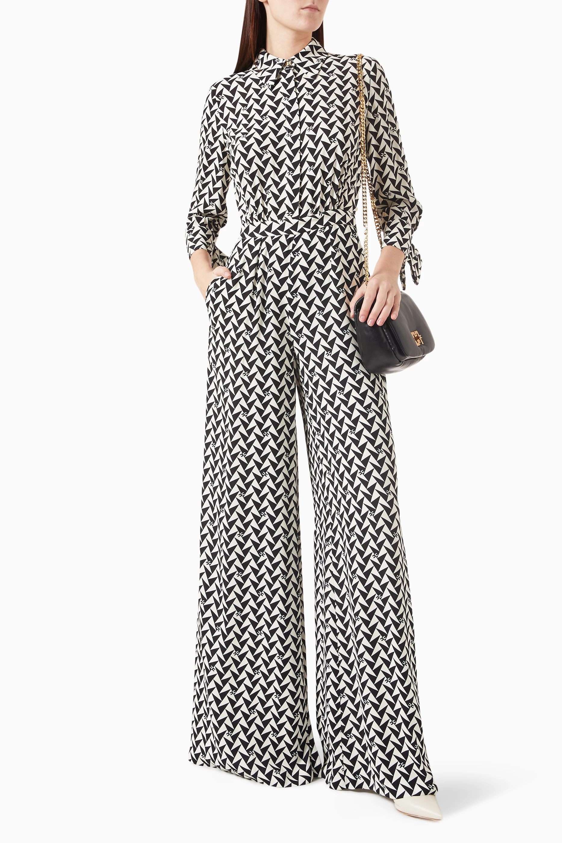 Buy Elisabetta Franchi Black Printed Jumpsuit in Georgette