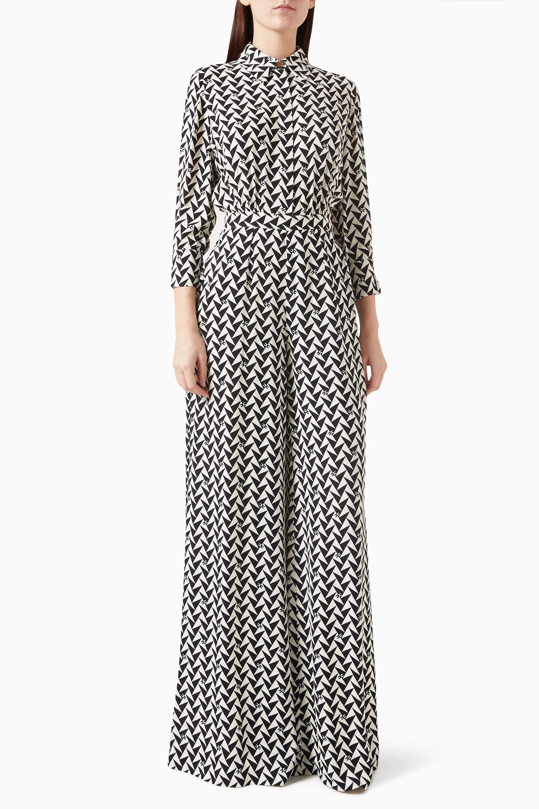 Buy Elisabetta Franchi Black Printed Jumpsuit in Georgette