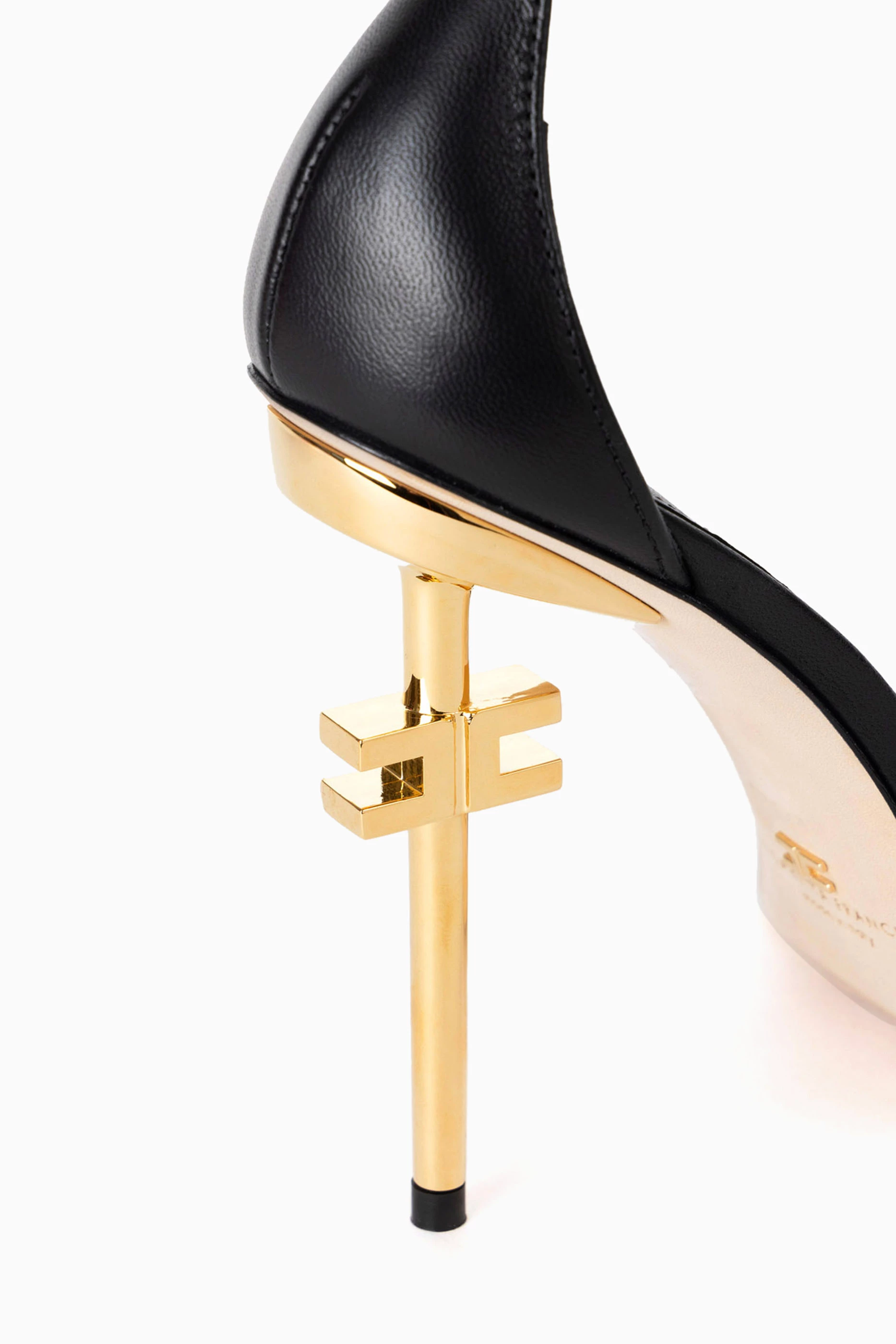 Buy Elisabetta Franchi Black Logo Heel 105 Sandals in Leather For Women Online Ounass Saudi