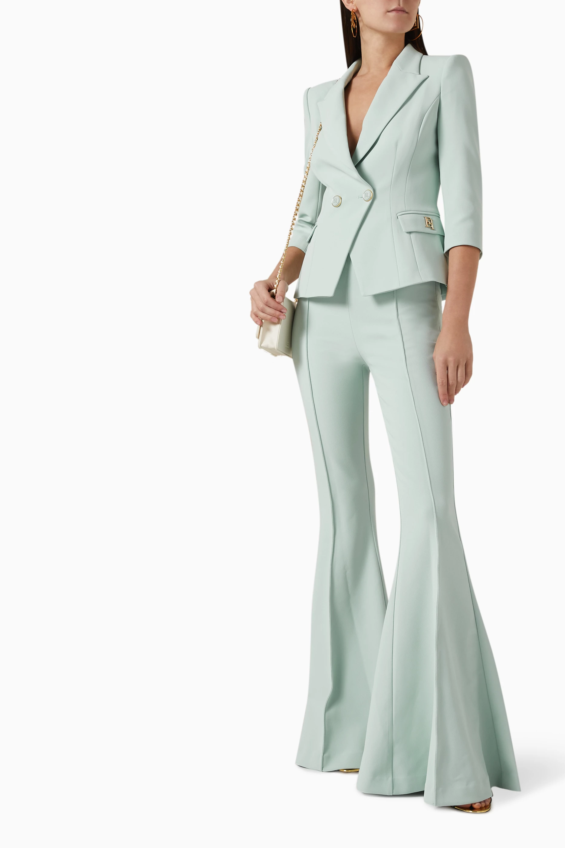 Buy Elisabetta Franchi Blue Double-breasted Blazer in Crepe