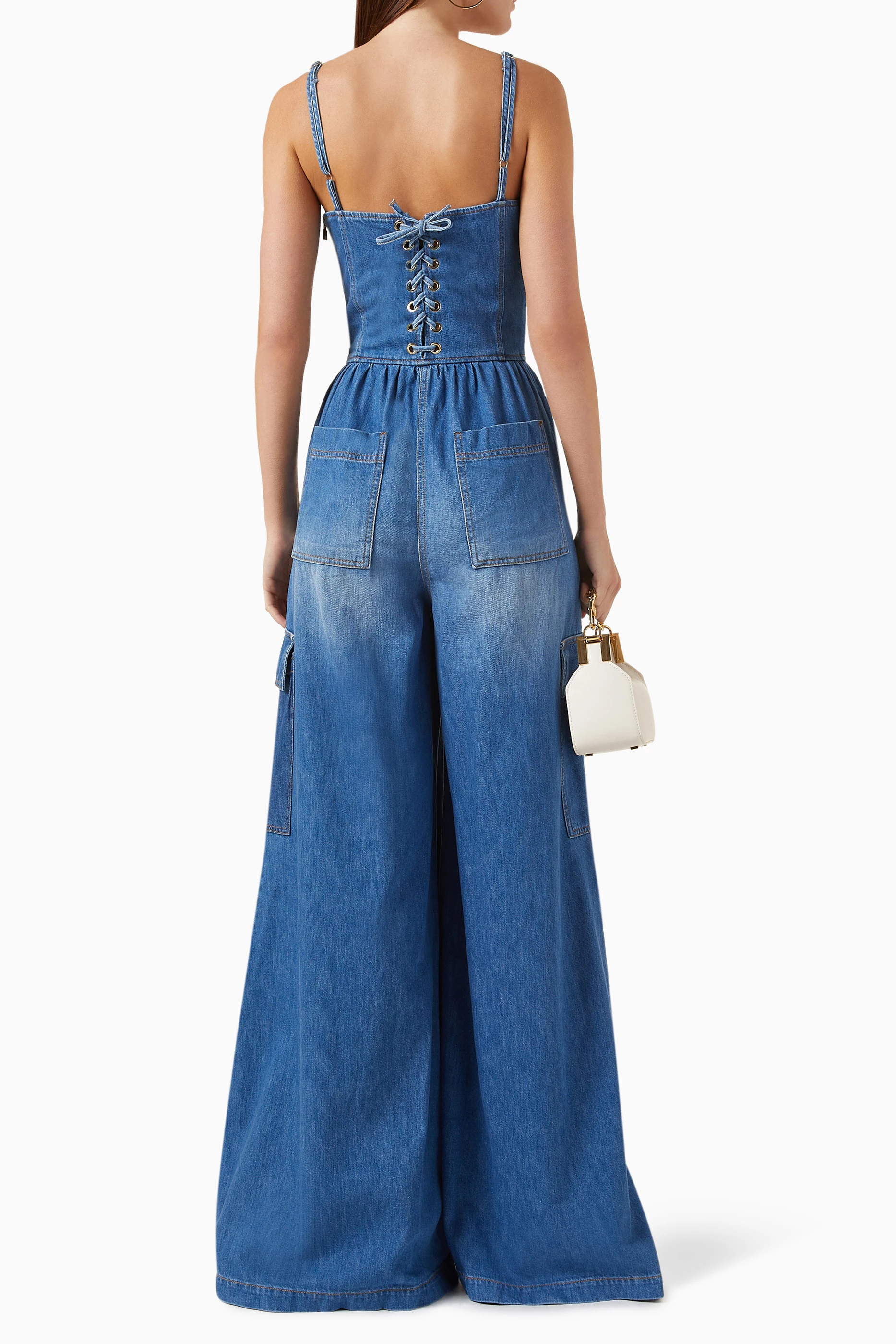 Buy Elisabetta Franchi Blue Bustier Top Jumpsuit in Denim