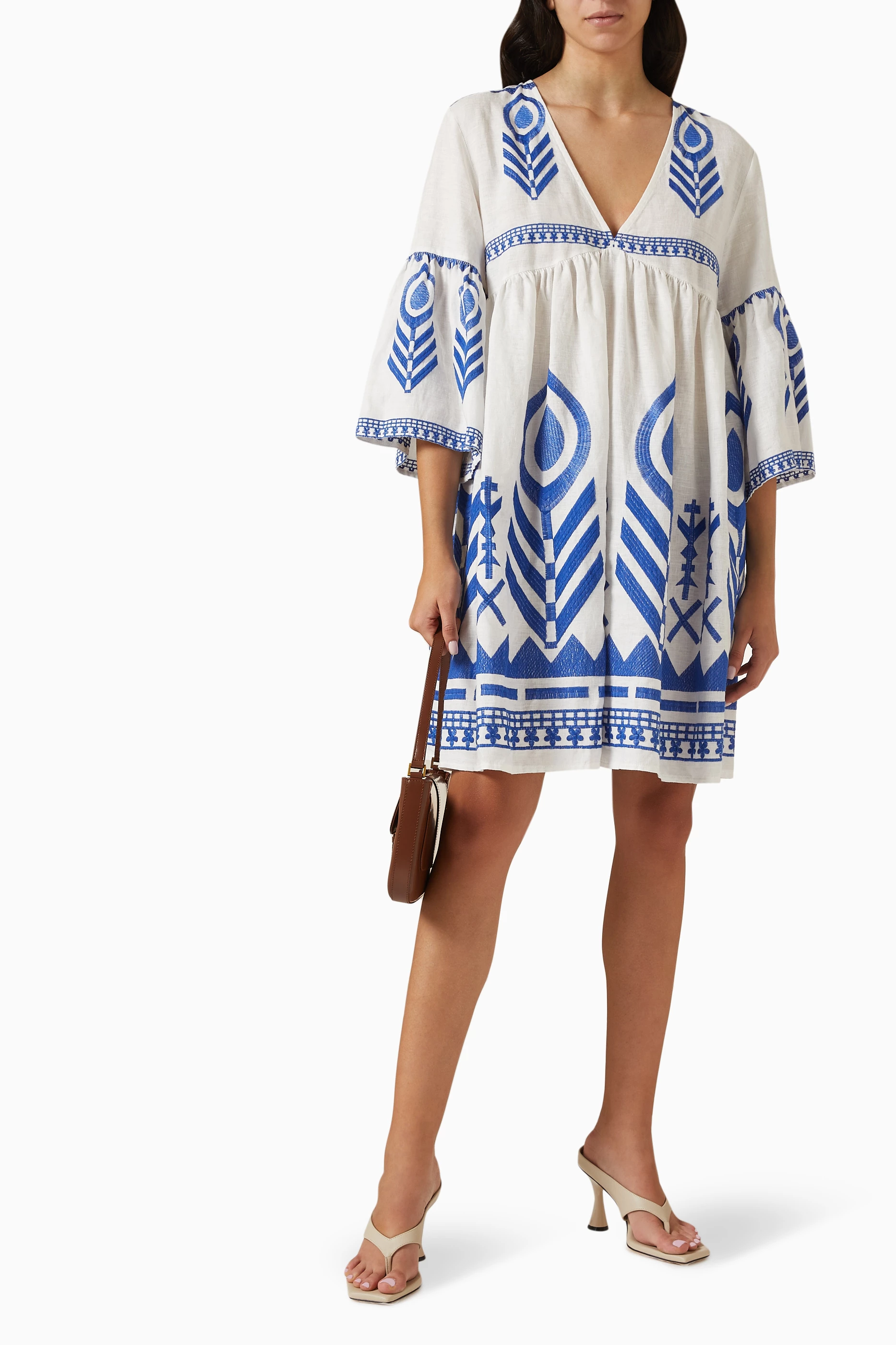 Buy Greek Archaic Kori White Embroidered Feather Mini Dress in Linen For  Women Online | Ounass Saudi