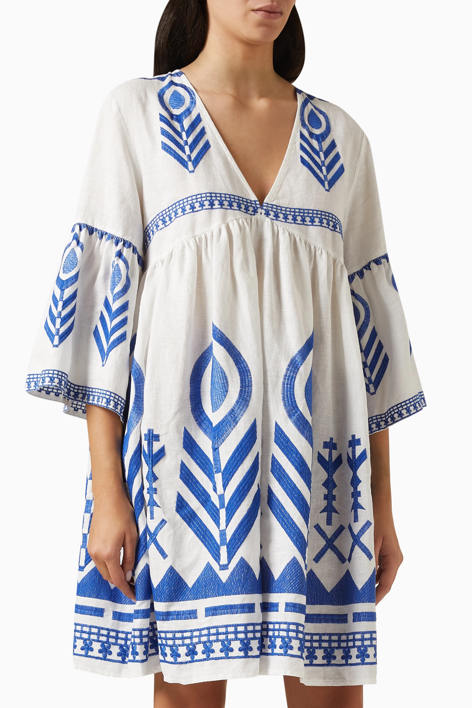 Buy Greek Archaic Kori White Embroidered Feather Mini Dress in Linen For  Women Online | Ounass Saudi