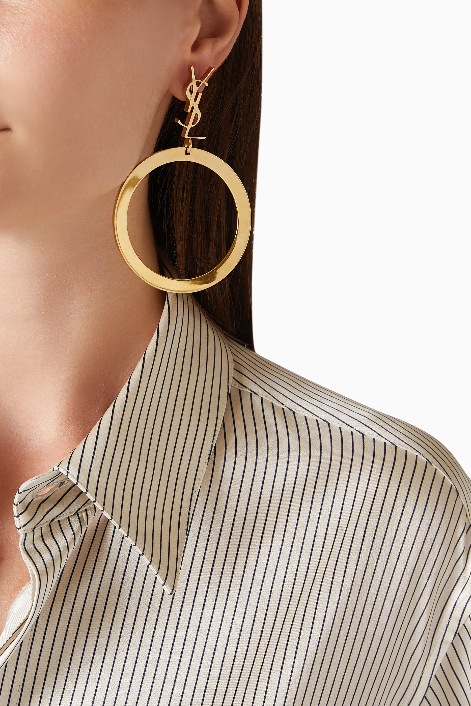 Buy SAINT LAURENT Gold Cassandre Hoop Earrings in Metal For Women