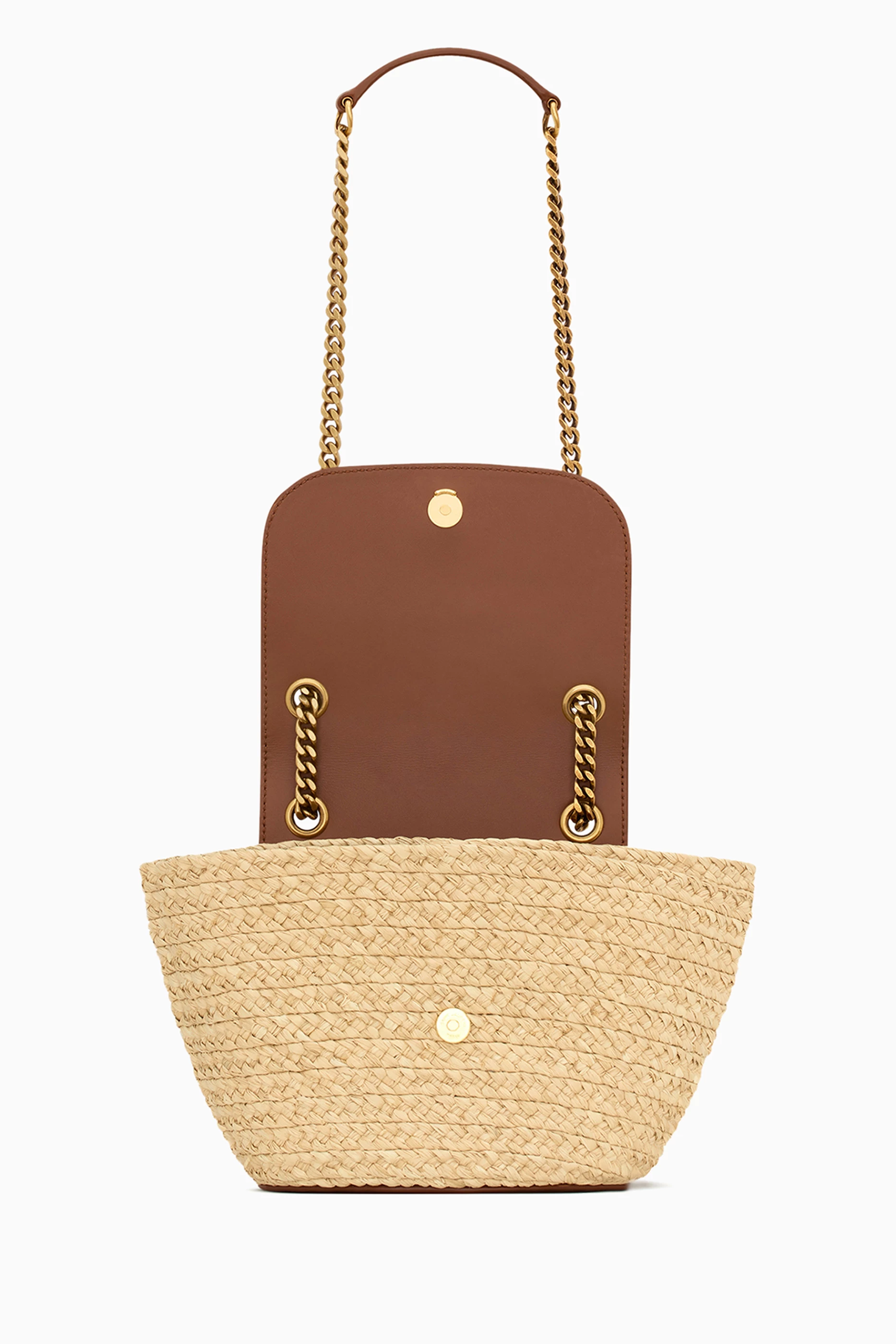 Saint Laurent＊ミニ manon raffia/Vegetable tanned leather SAINT LAURENT Manon mini leather-trimmed raffia shoulder bag
