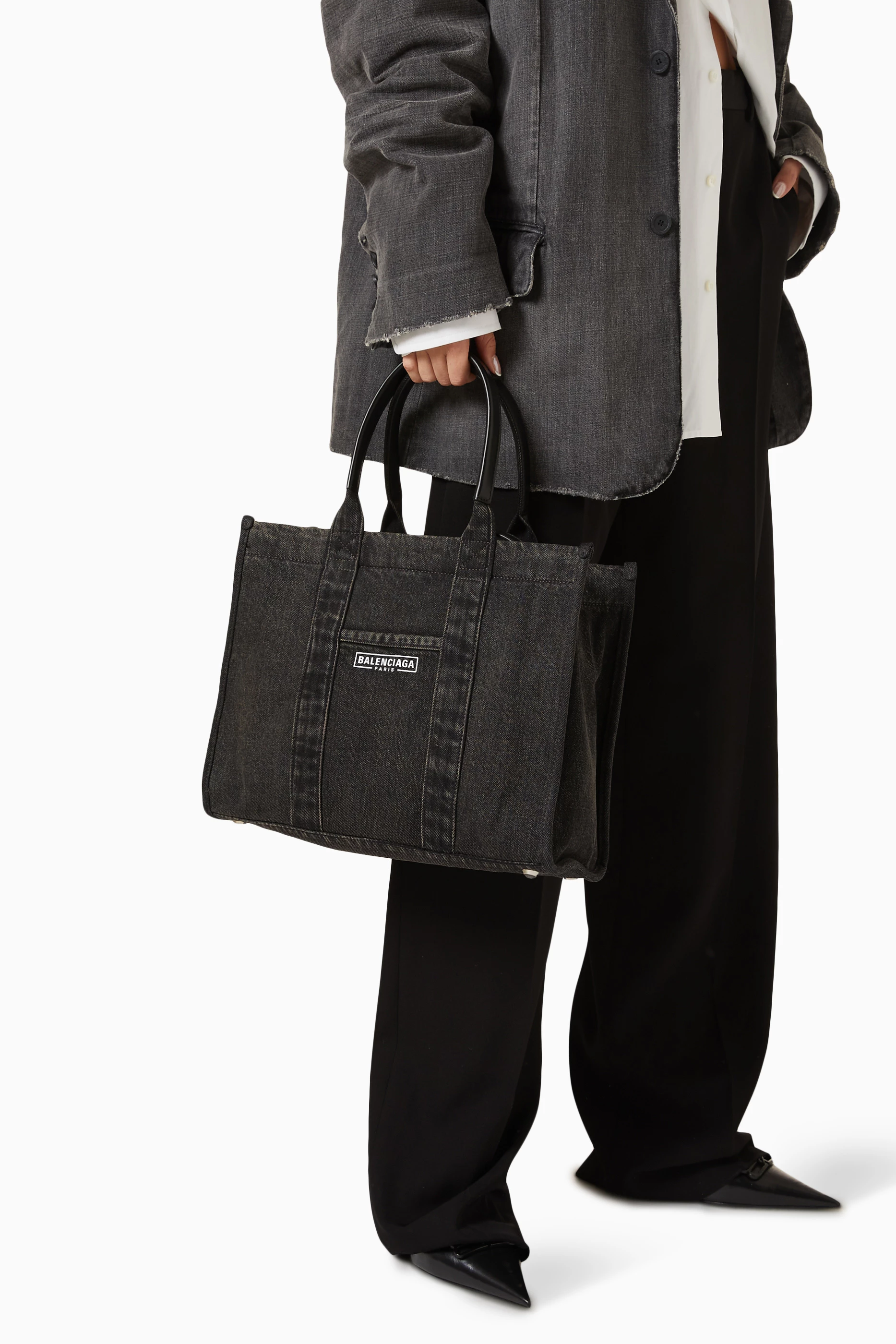 バッグ Balenciaga Hardware bag Black denim Balenciaga - Hardware Medium denim tote bag Balenciaga