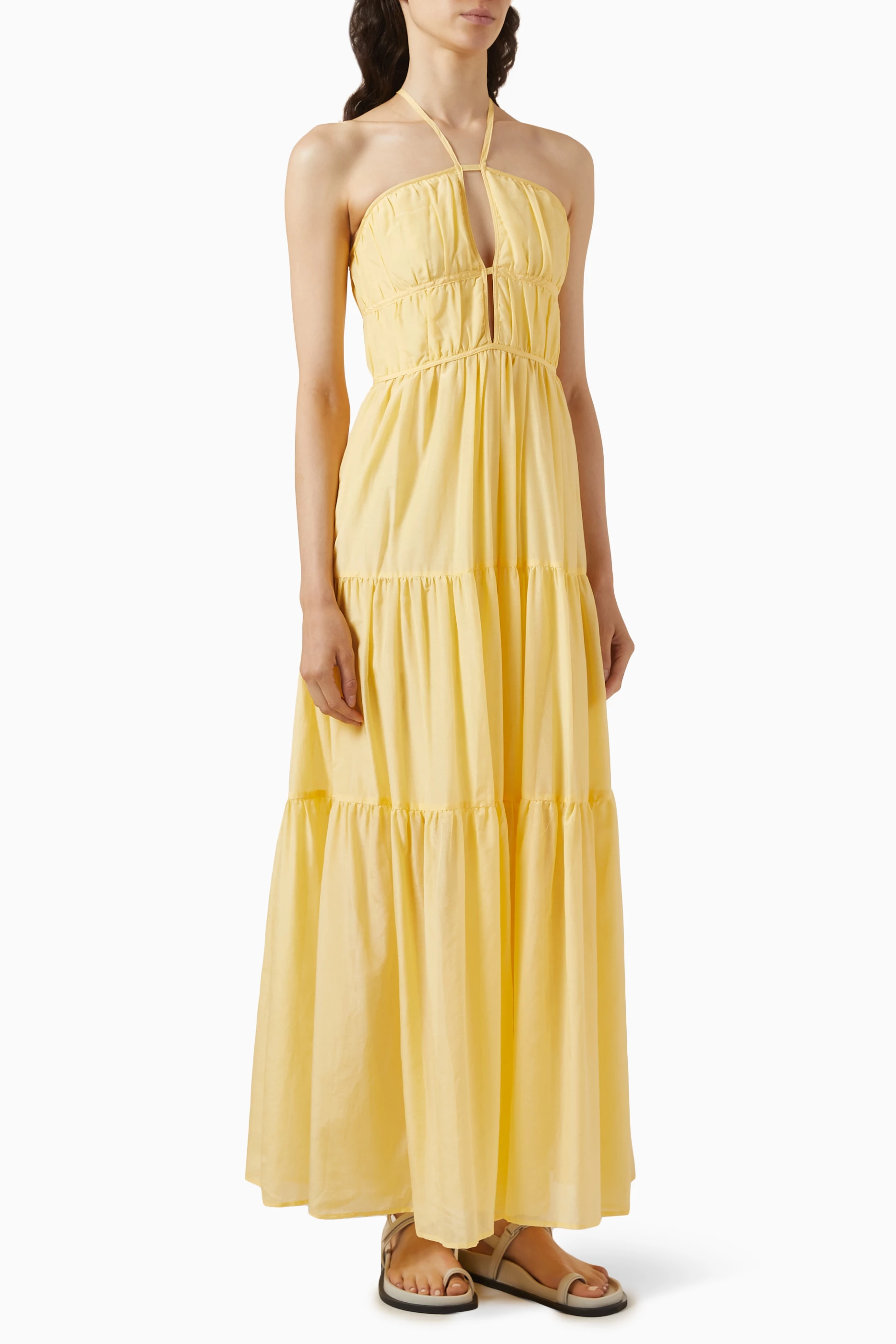 ワンピース ORIENT MILLINERY SHKA / YELLOW Buy Bird & Knoll Yellow Seraphina Maxi Dress in Cotton-silk